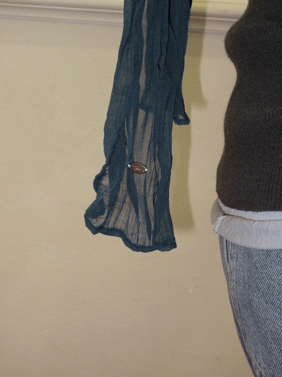 TWEE Ejeun open collar U-neck long sleeve knit - Model styling view