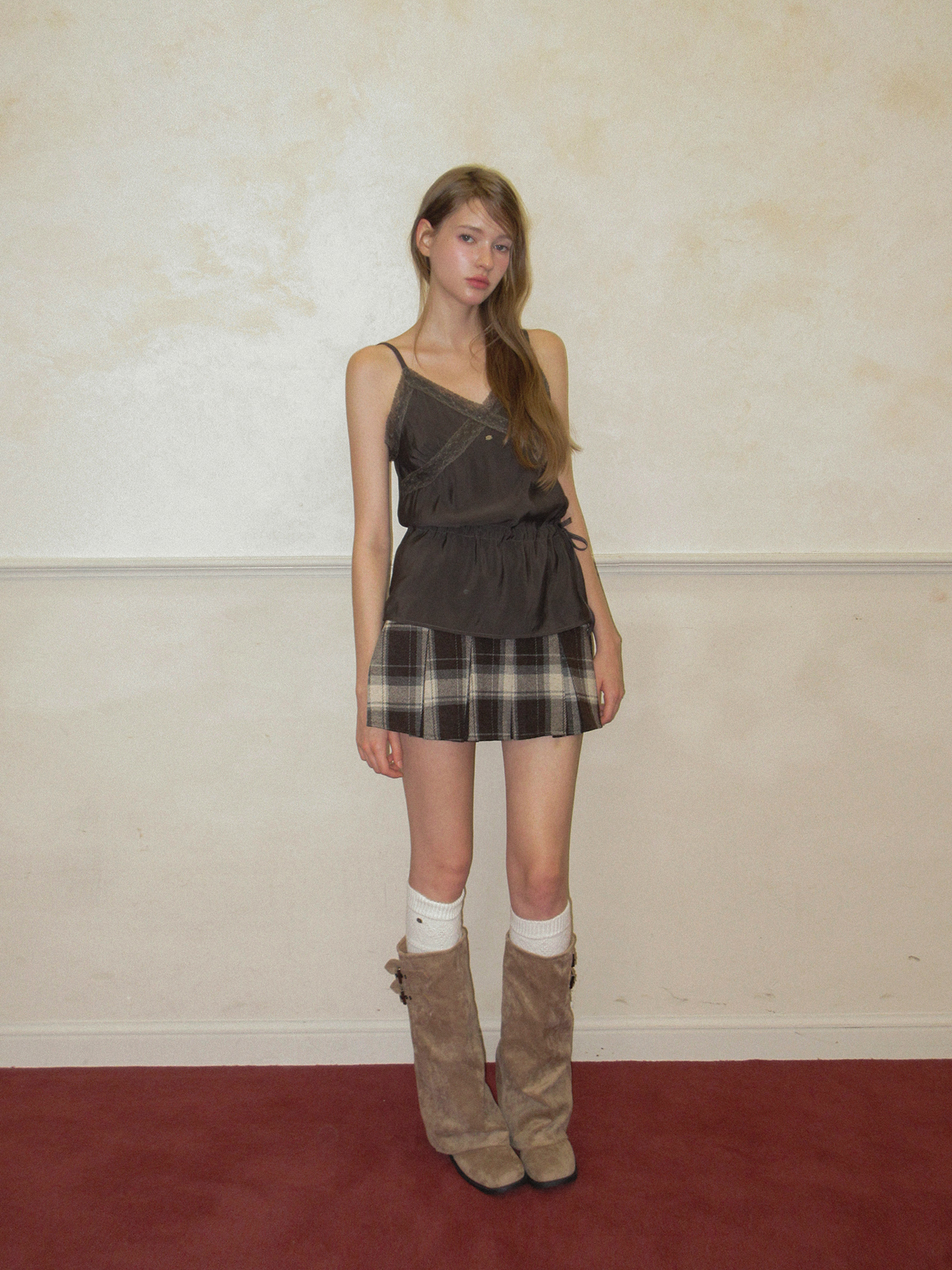 TWEE Benmu lace satin sleeveless blouse - Model styling view