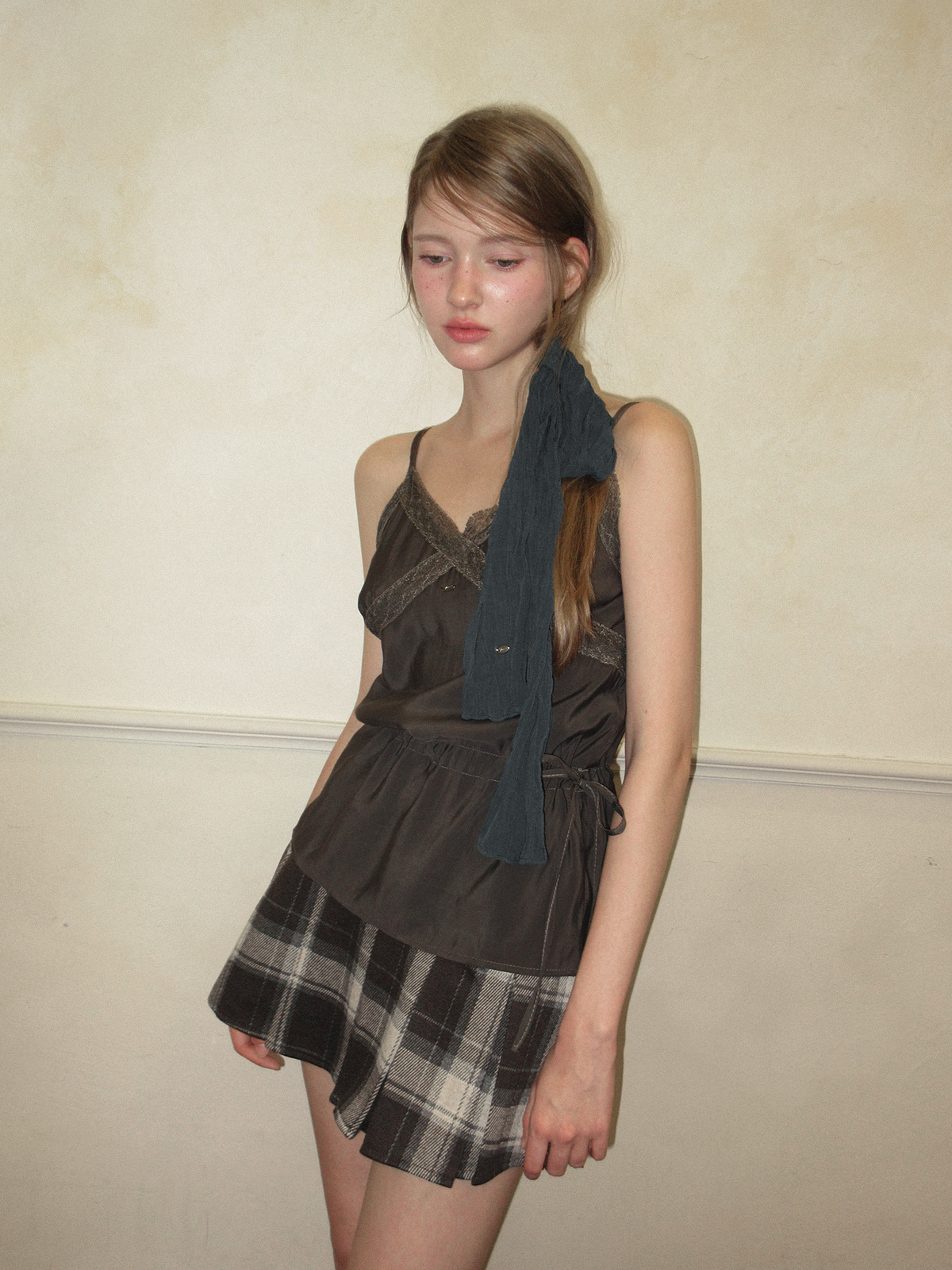 TWEE Benmu lace satin sleeveless blouse - Model styling view