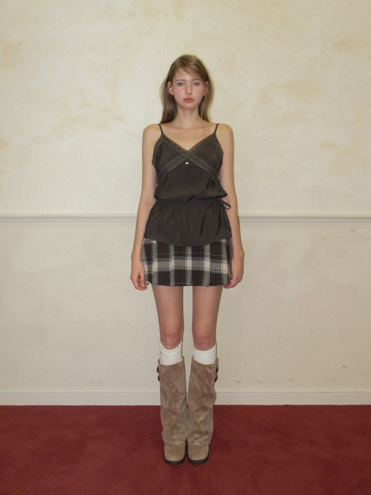 TWEE Benmu lace satin sleeveless blouse - Model styling view