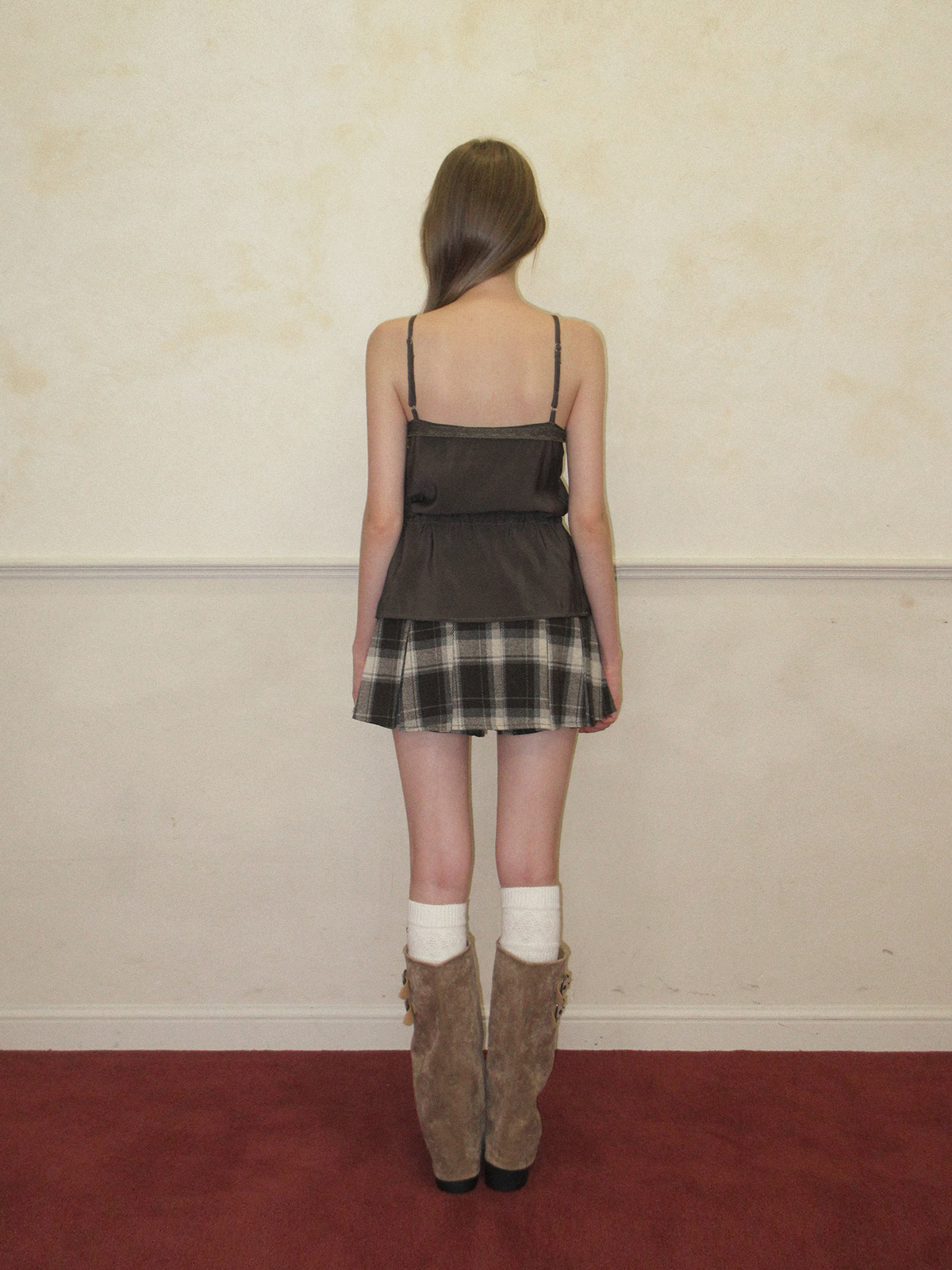 TWEE Benmu lace satin sleeveless blouse - Model styling view