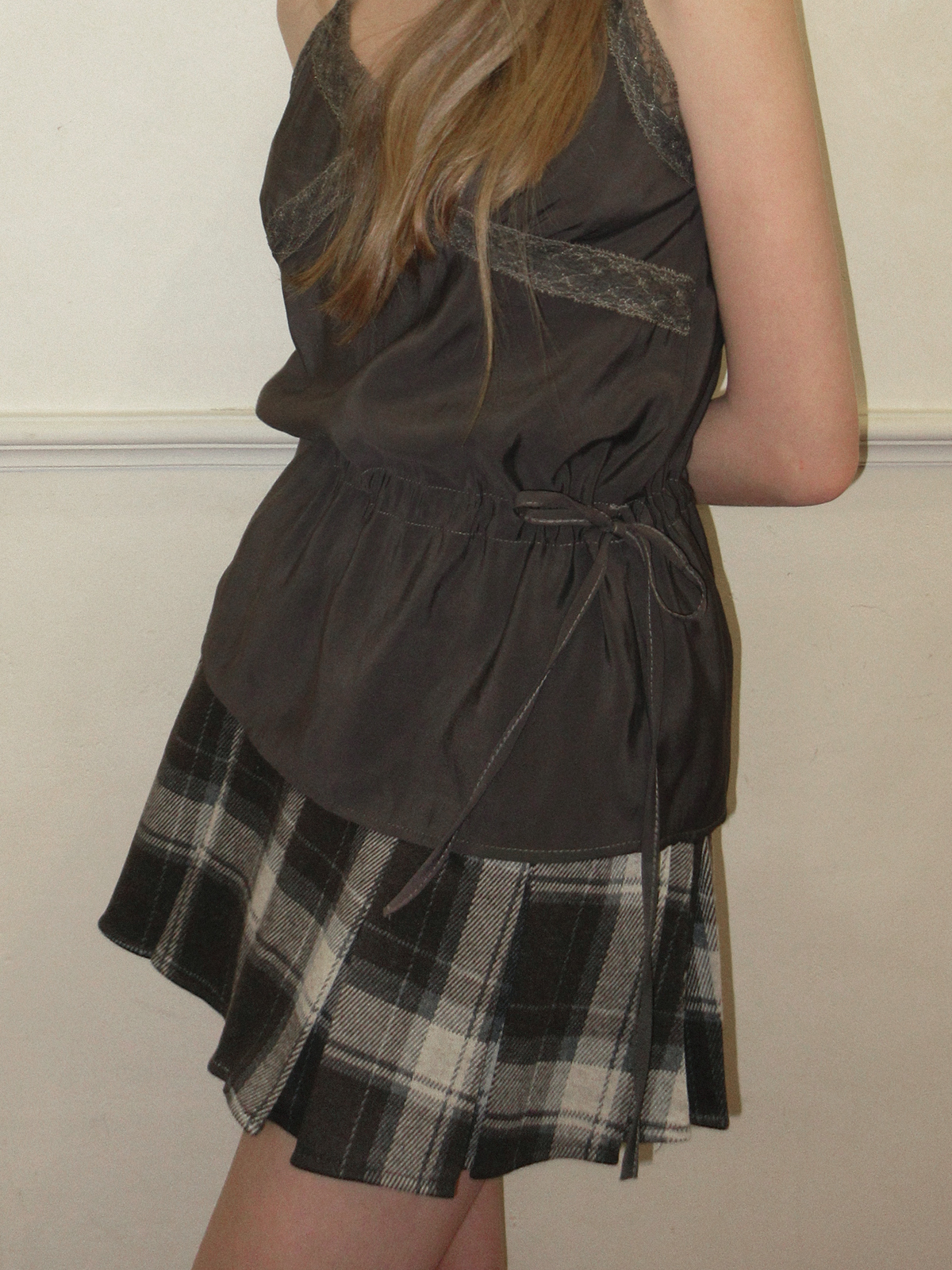 TWEE Benmu lace satin sleeveless blouse - Model styling view