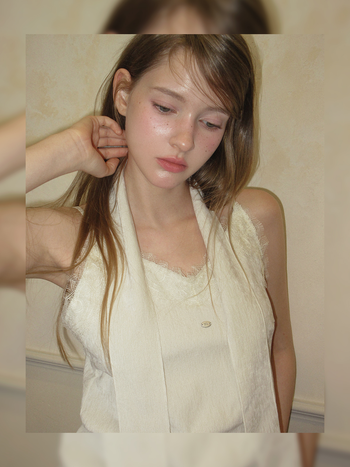 TWEE Pevol lace suede sleeveless blouse - Model styling view