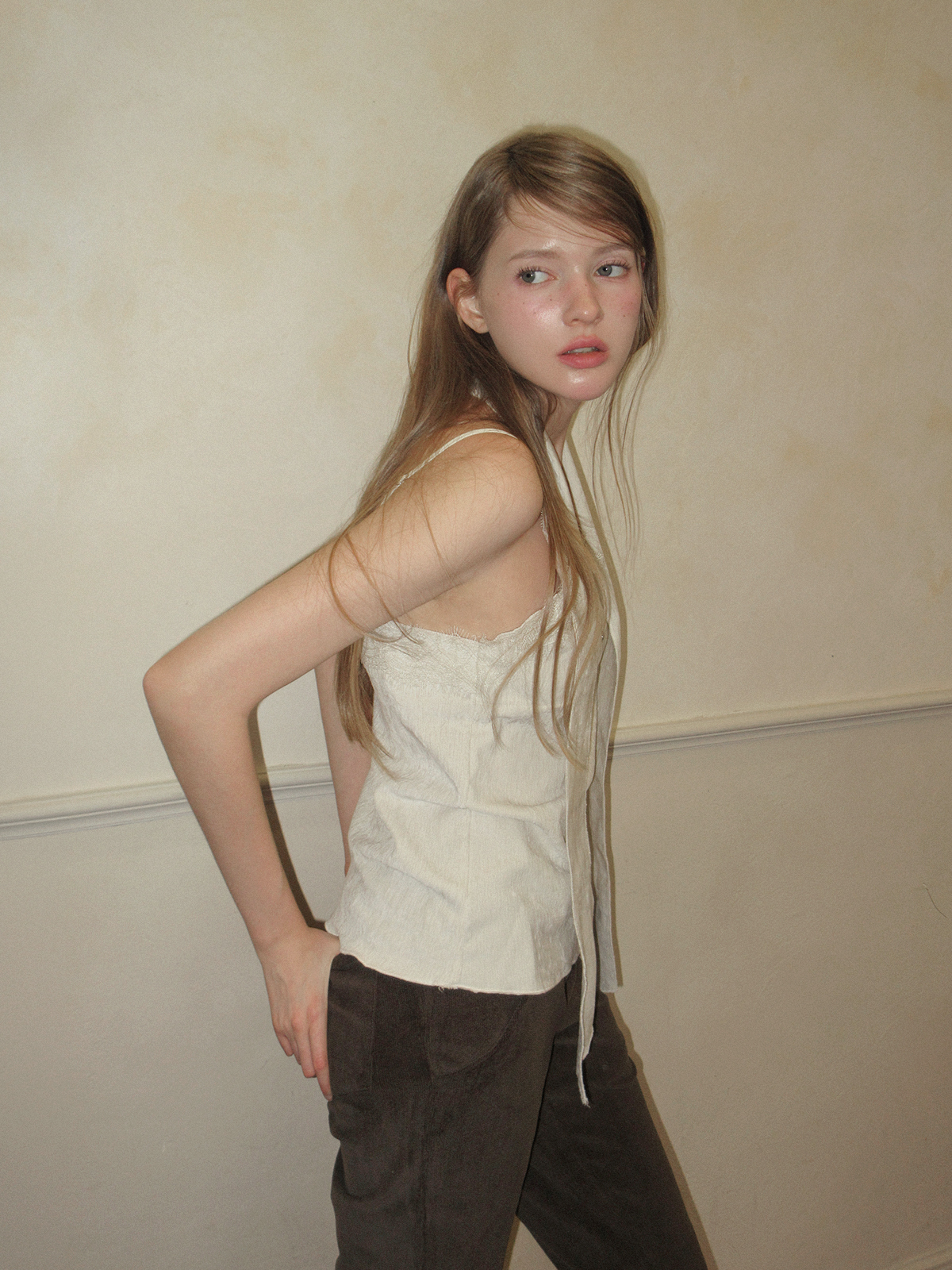 TWEE Pevol lace suede sleeveless blouse - Model styling view