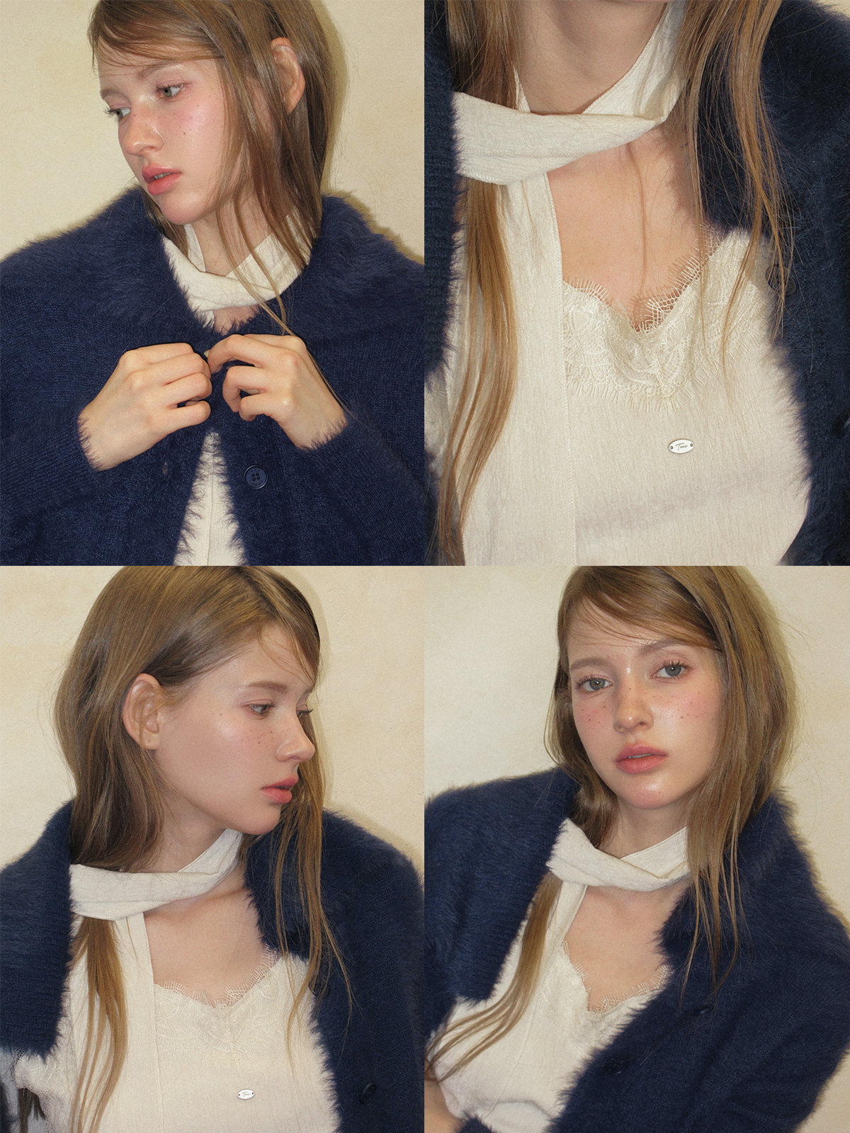 TWEE Sophie brushed collar knit long sleeve cardigan - Model styling view
