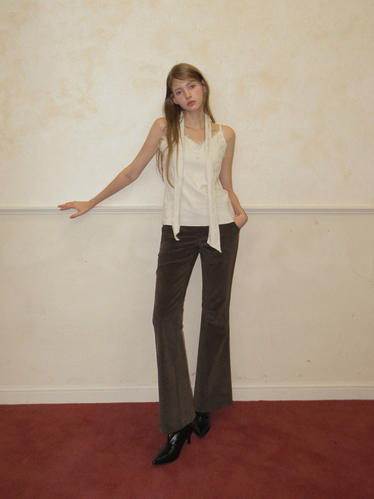 TWEE Sophie brushed collar knit long sleeve cardigan - Model styling view