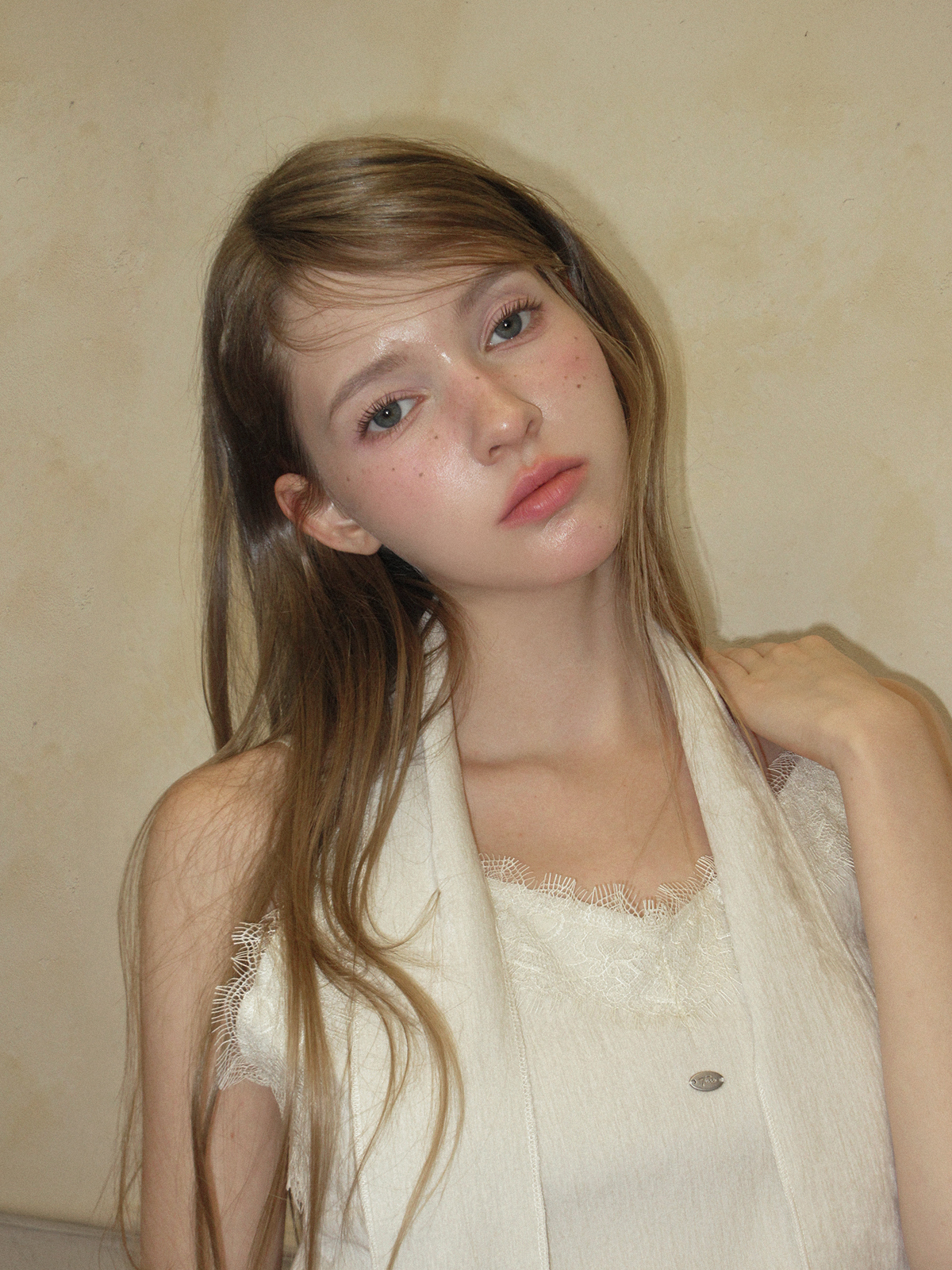 TWEE Sophie brushed collar knit long sleeve cardigan - Model styling view