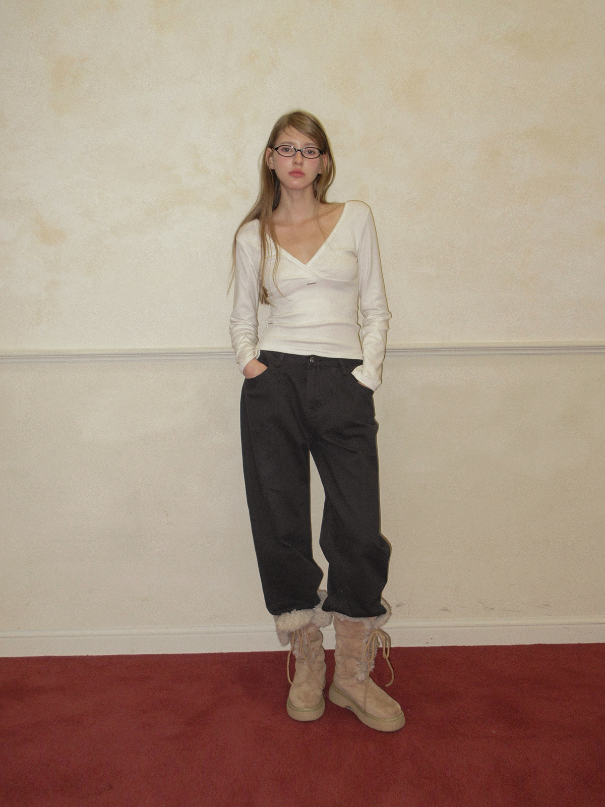 TWEE Relly wrap long sleeve T-shirt - Model styling view