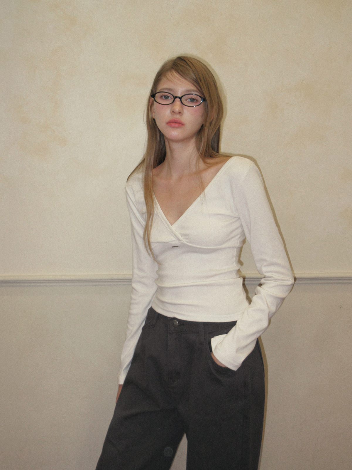 TWEE Relly wrap long sleeve T-shirt - Model styling view