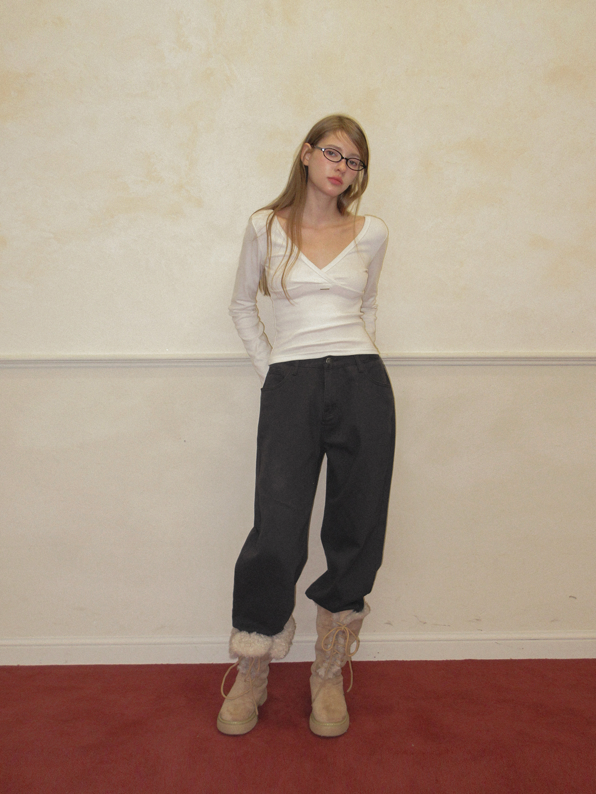 TWEE Relly wrap long sleeve T-shirt - Model styling view