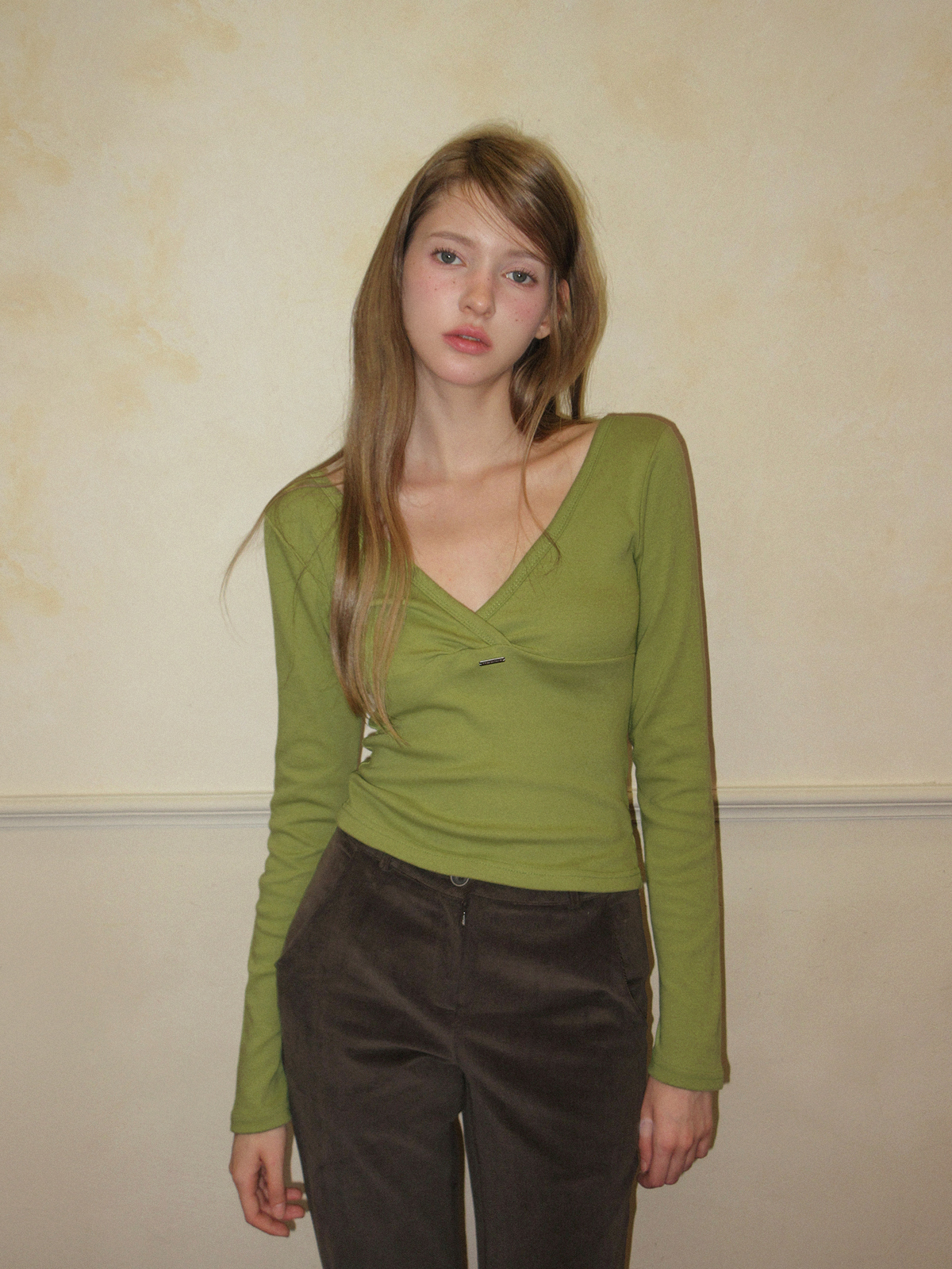 TWEE Relly wrap long sleeve T-shirt - Model styling view