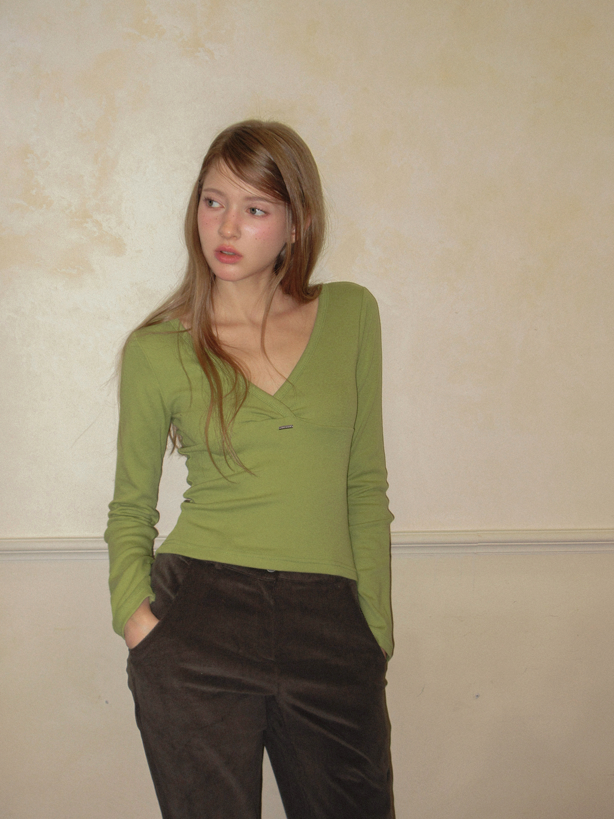 TWEE Relly wrap long sleeve T-shirt - Model styling view