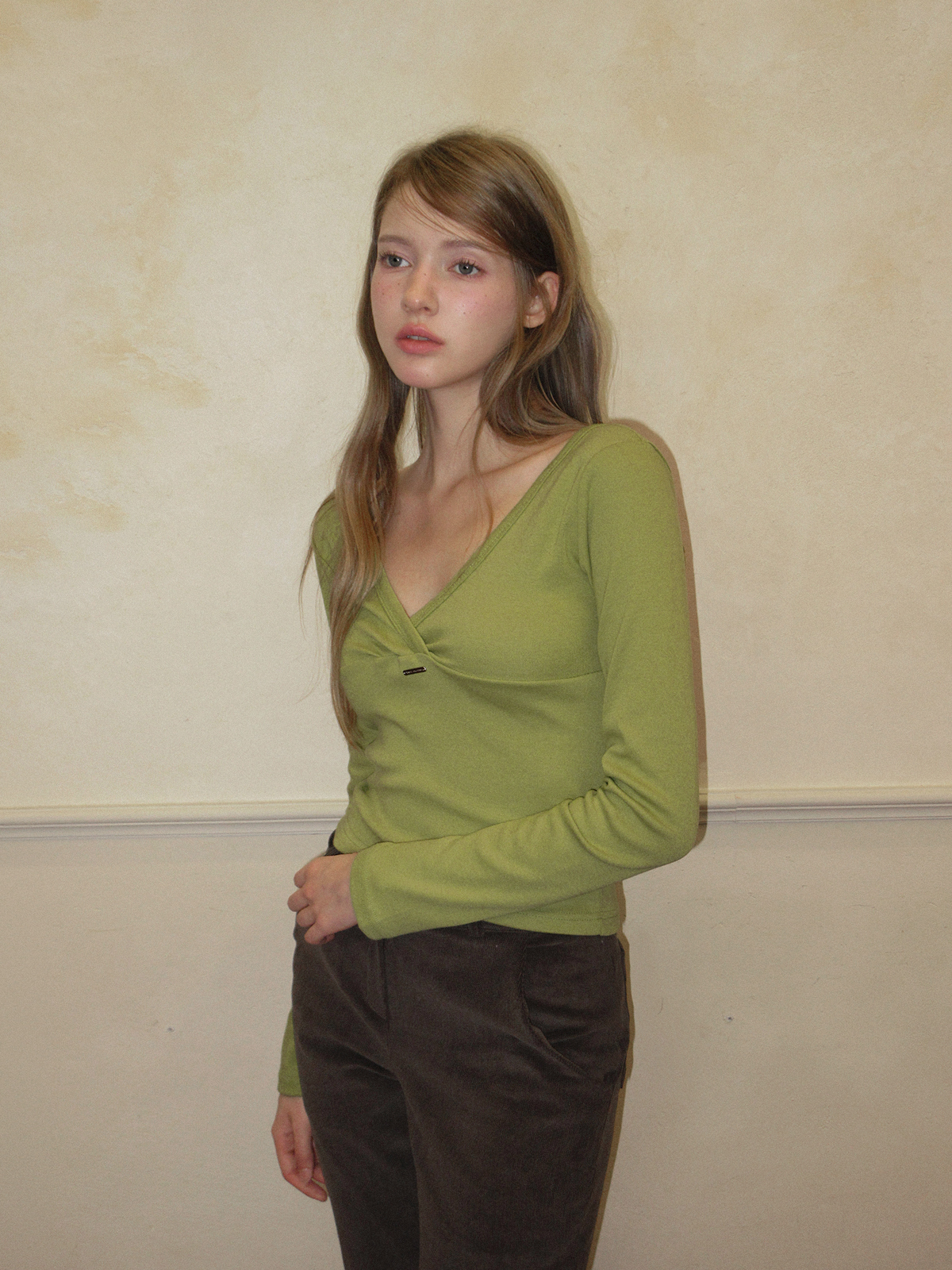 TWEE Relly wrap long sleeve T-shirt - Model styling view
