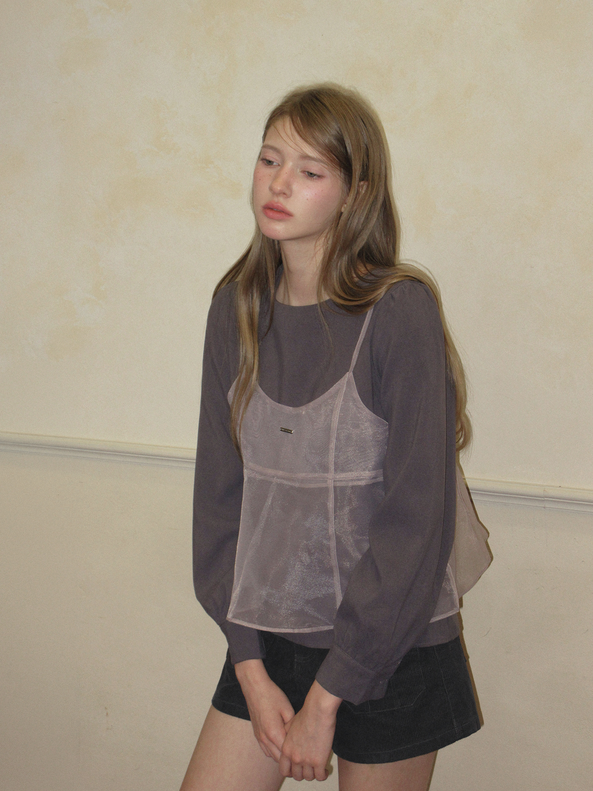TWEE Beel pink see-through organza bustier - Model styling view