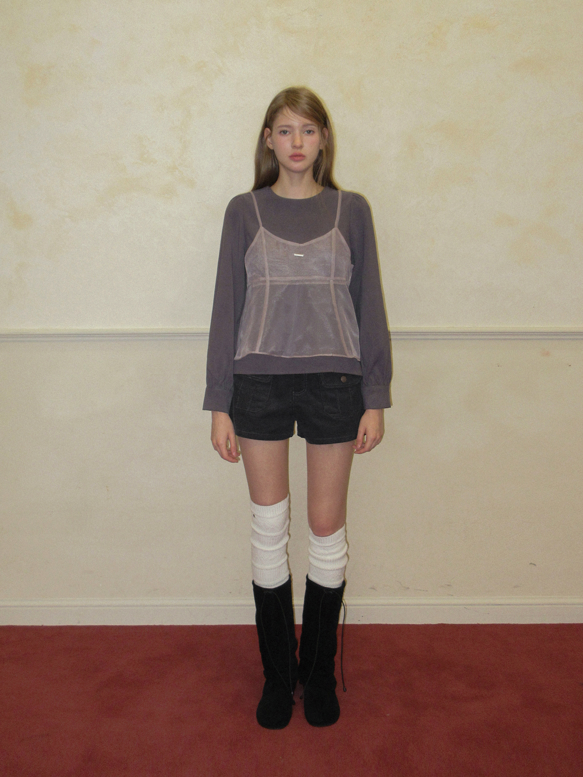 TWEE Beel pink see-through organza bustier - Model styling view