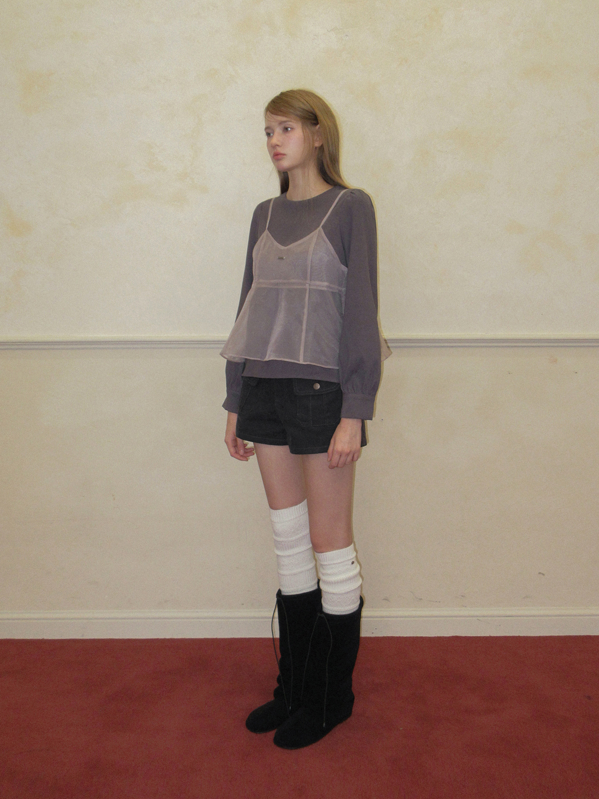 TWEE Beel pink see-through organza bustier - Model styling view