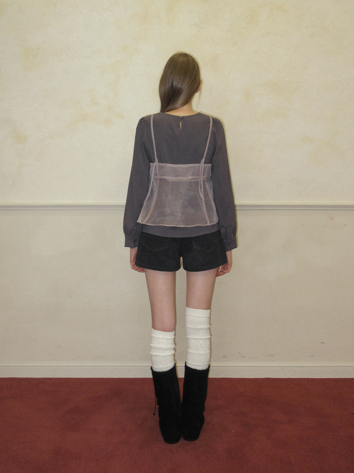 TWEE Beel pink see-through organza bustier - Model styling view