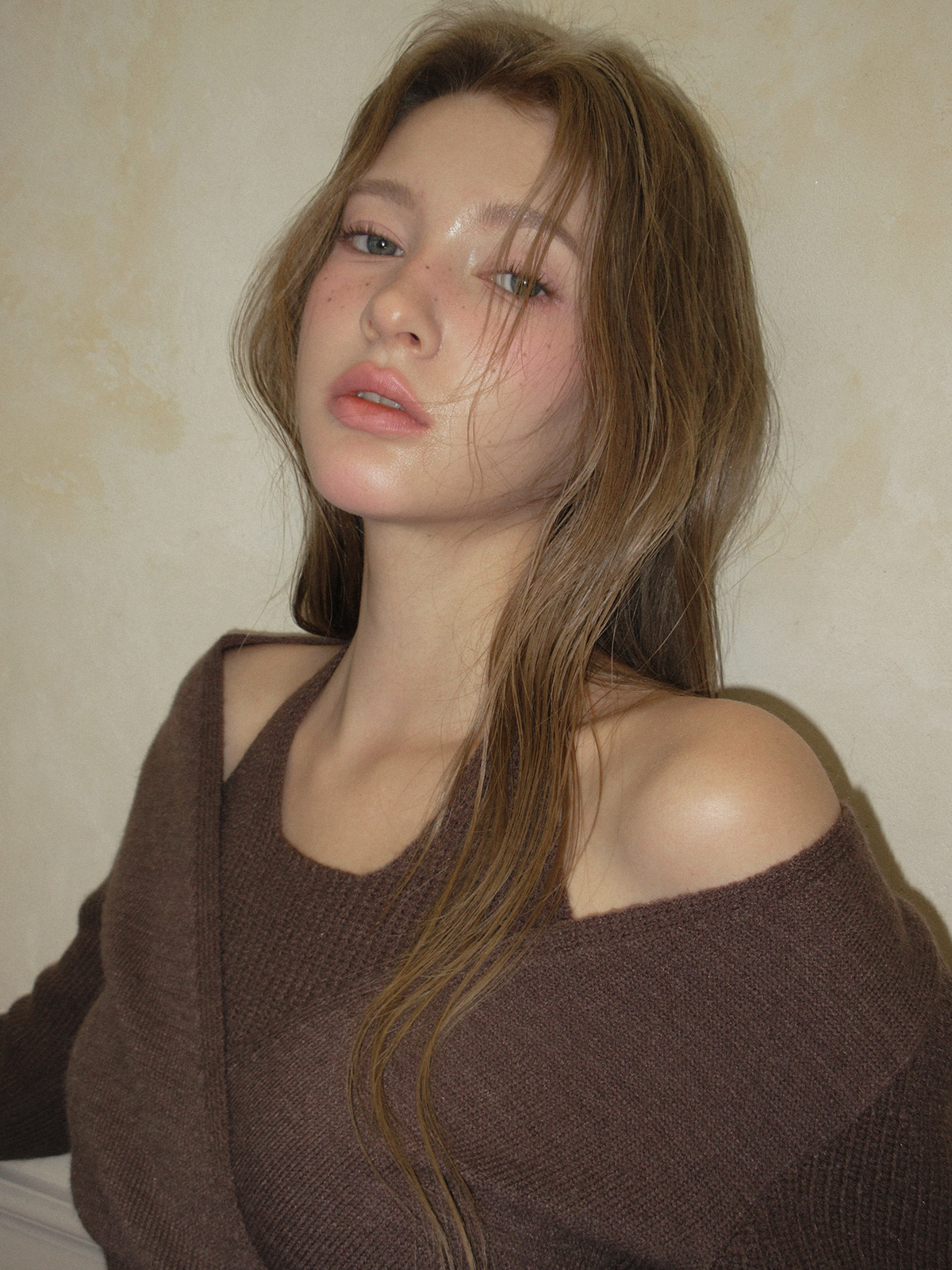 TWEE Tia halter layered wrap long sleeve knit - Model styling view