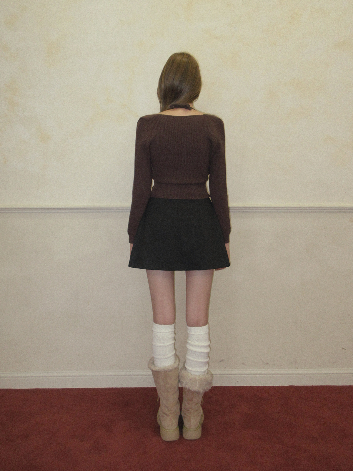 TWEE Tia halter layered wrap long sleeve knit - Model styling view