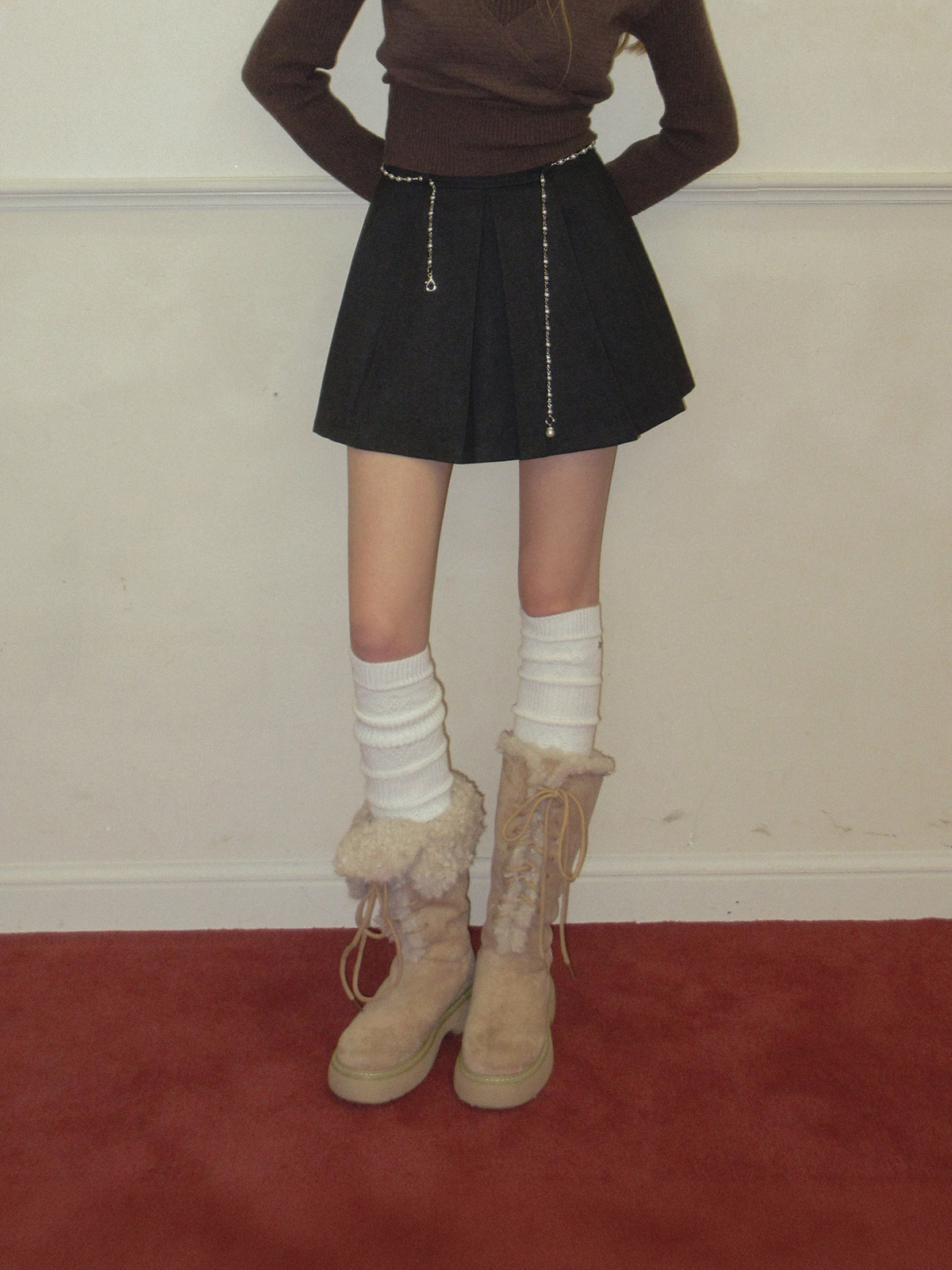 TWEE Enan textured pleated mini skirt - Model styling view