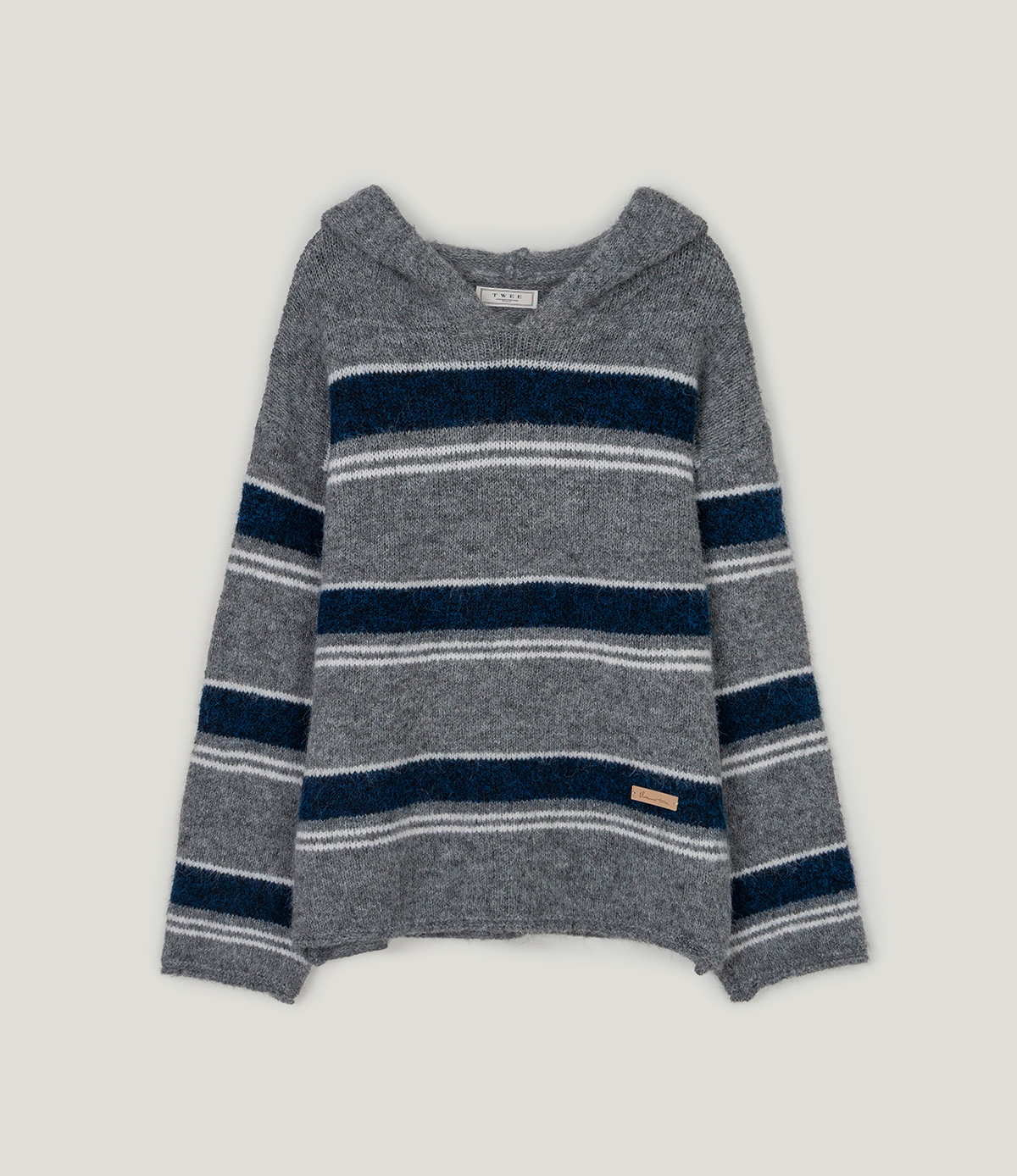 TWEE Cherit stripe oversized hood long sleeve knit - Product detail view