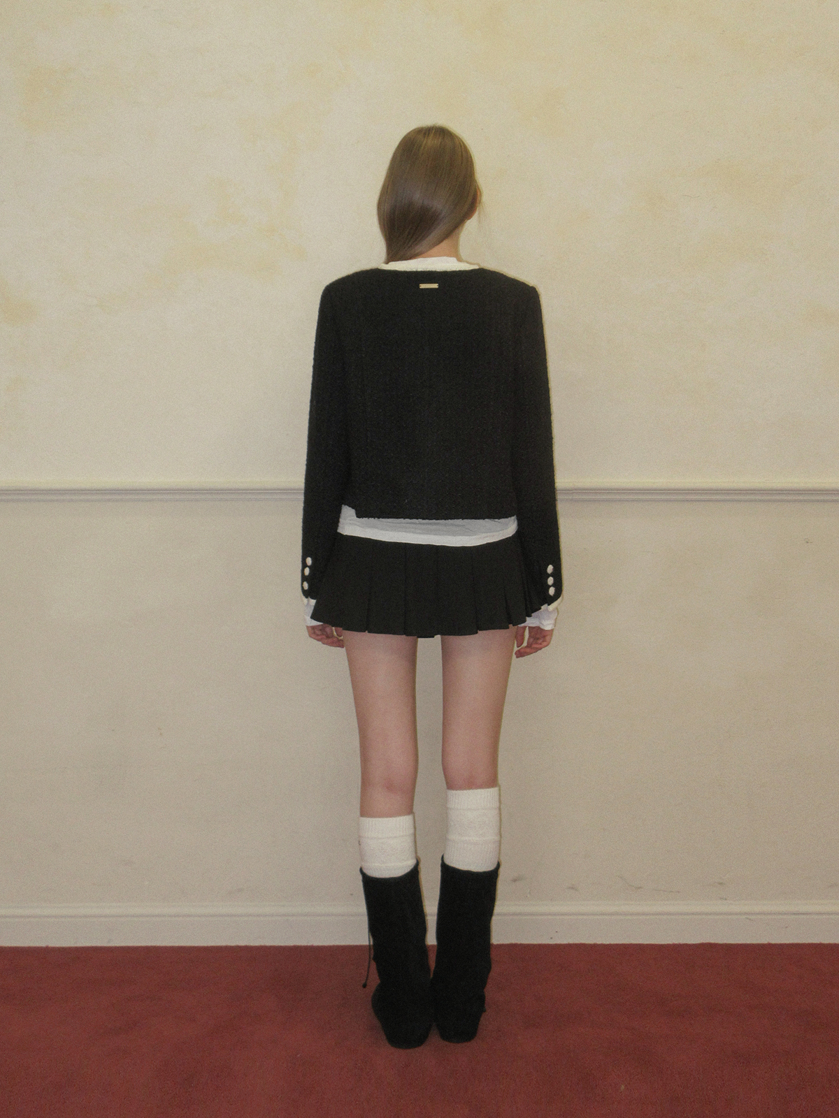 TWEE Osel contrast pocket long sleeve tweed jacket - Model styling view
