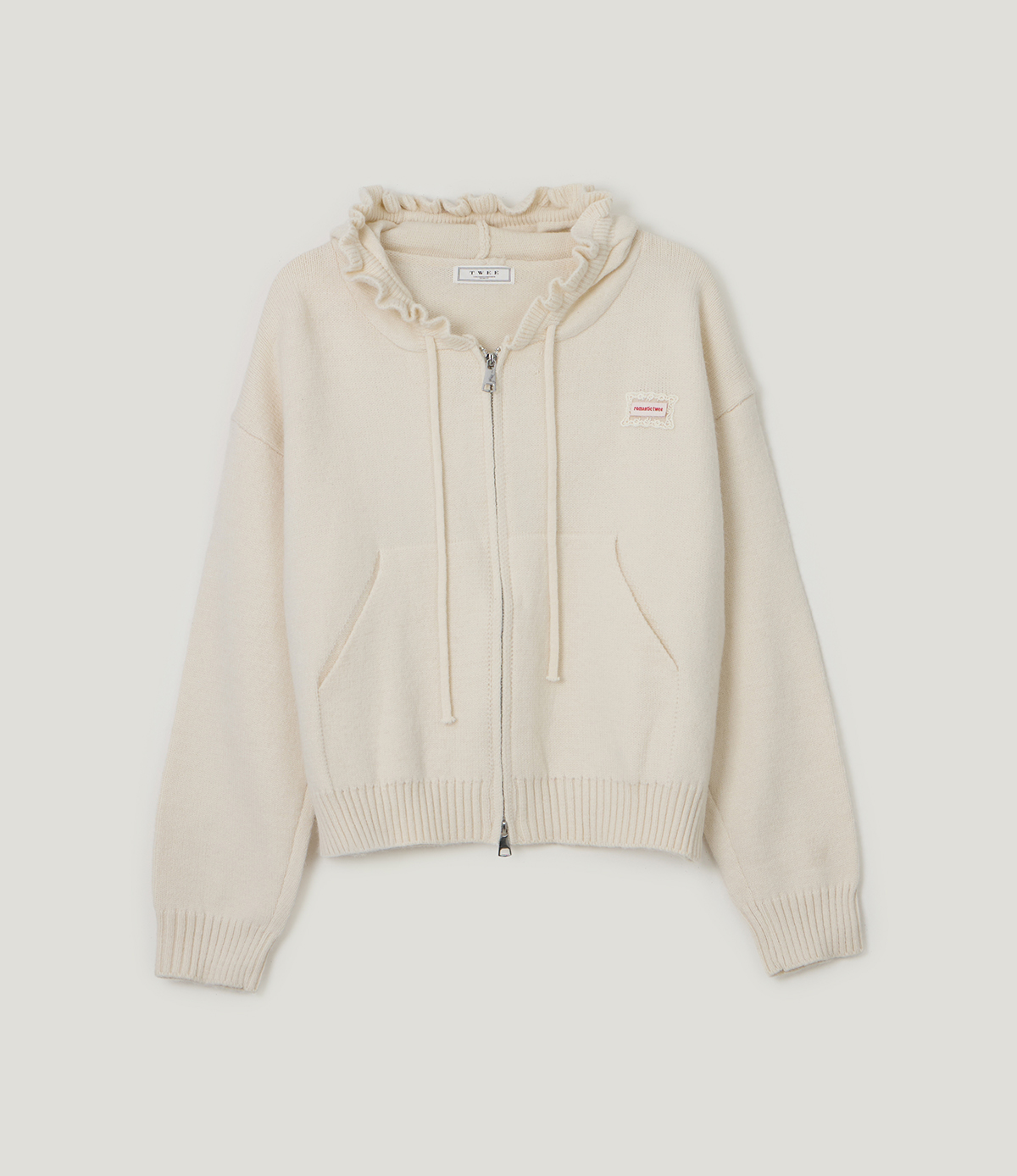 TWEE Berle wave hood long sleeve knit zip-up - Product detail view