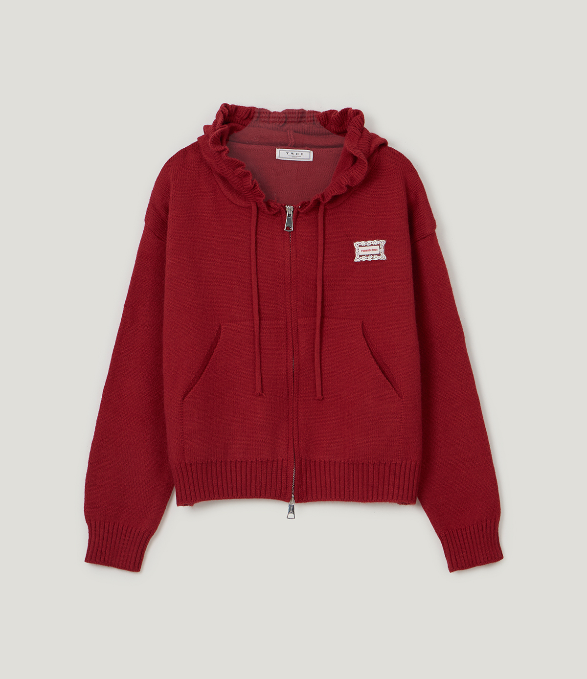 TWEE Berle wave hood long sleeve knit zip-up - Product detail view