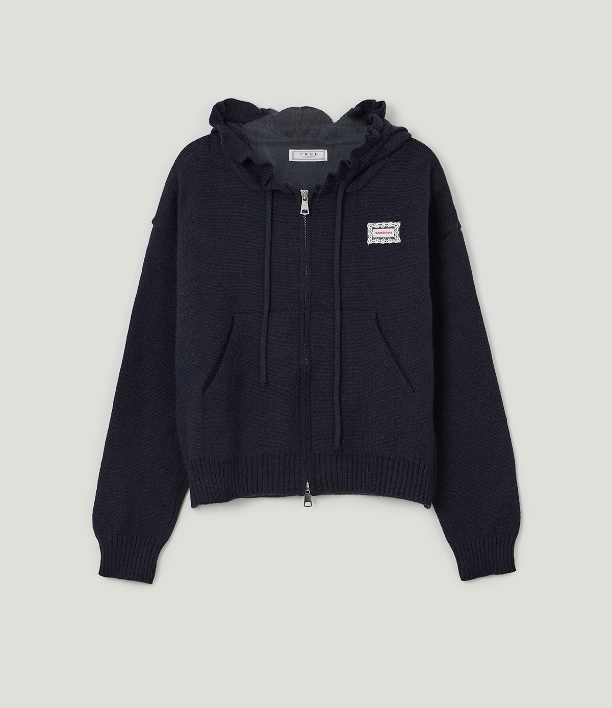 TWEE Berle wave hood long sleeve knit zip-up - Product detail view