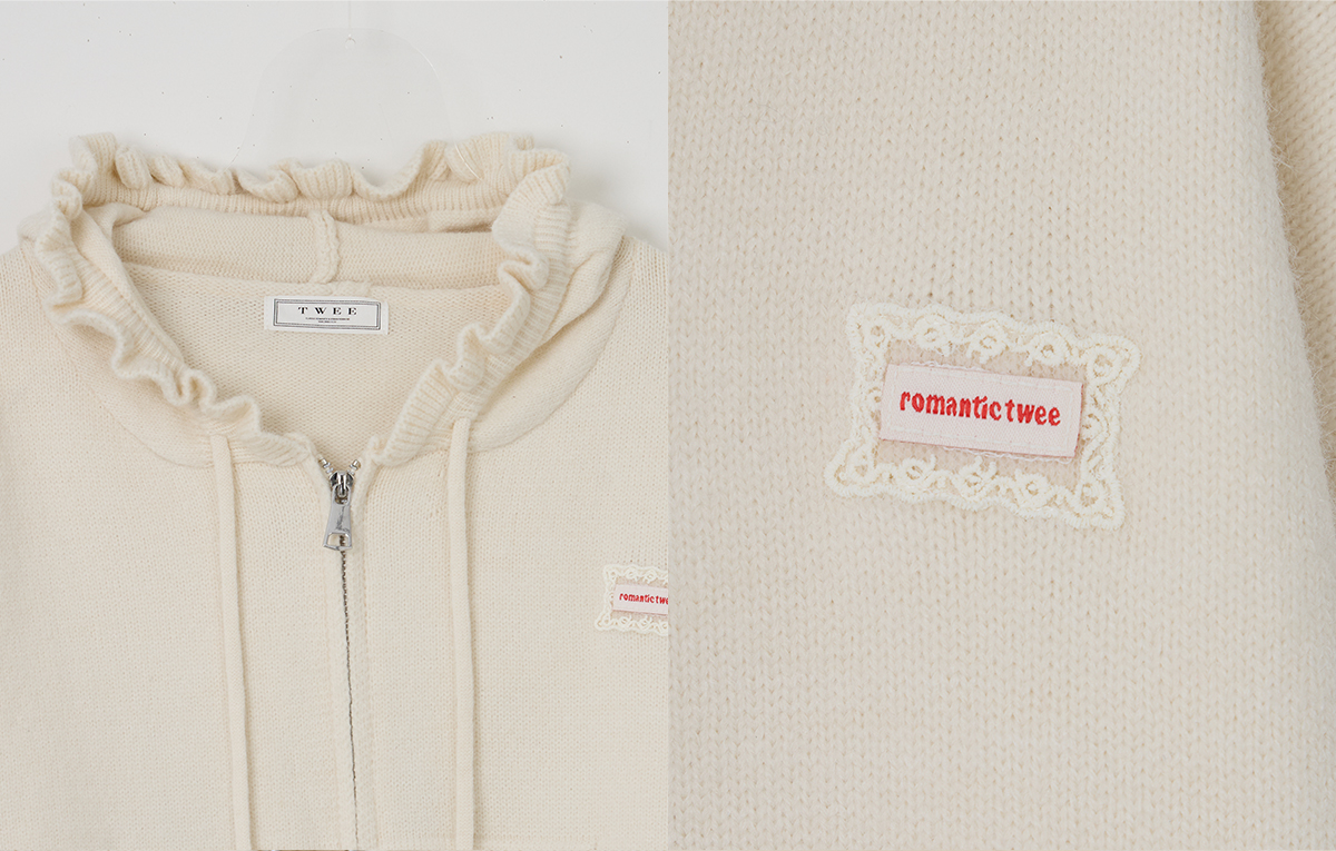 TWEE Berle wave hood long sleeve knit zip-up - Product detail view