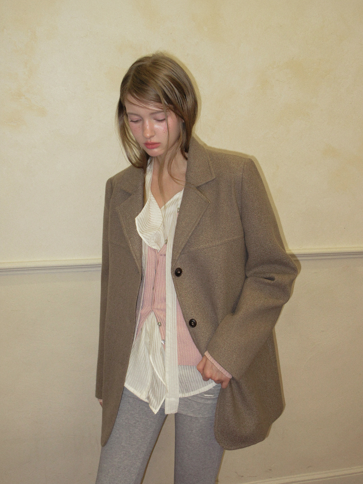 TWEE Elan slim ribbed knit long sleeve cardigan - Model styling view