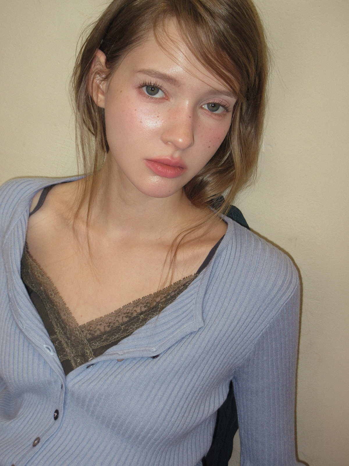 TWEE Elan slim ribbed knit long sleeve cardigan - Model styling view