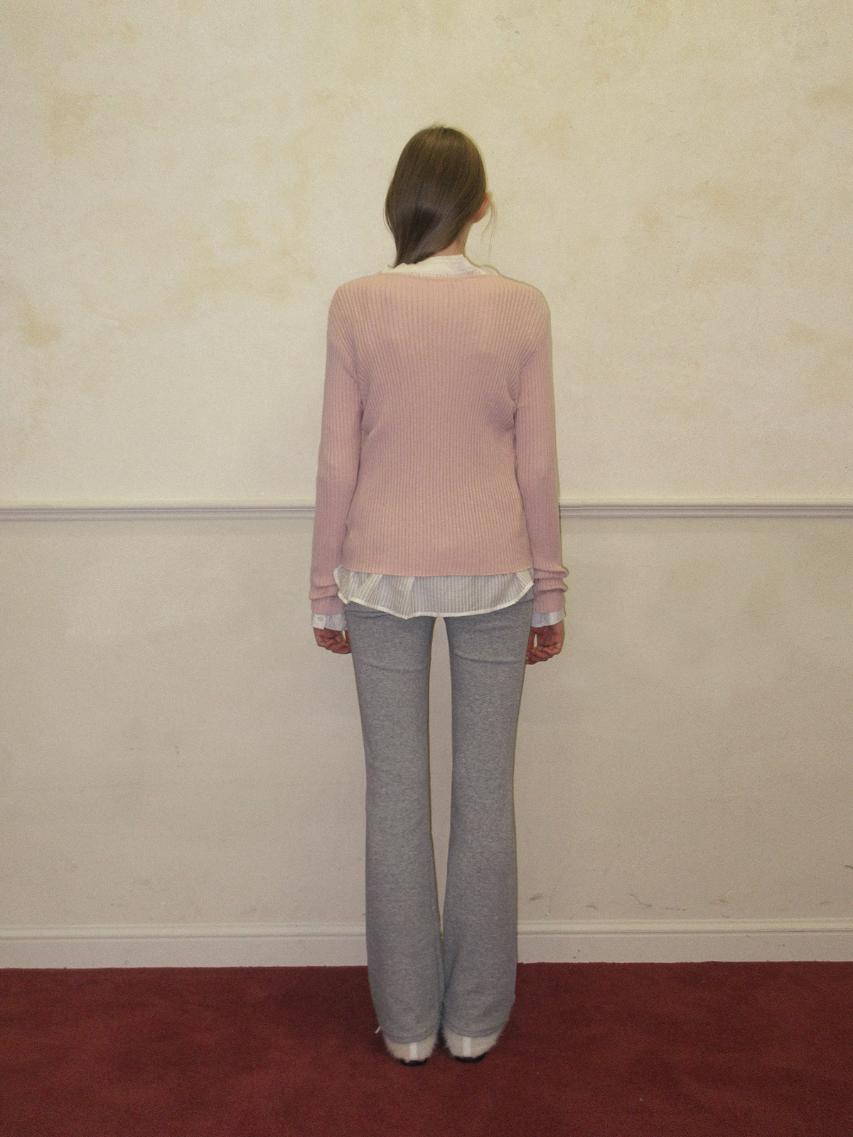 TWEE Elan slim ribbed knit long sleeve cardigan - Model styling view