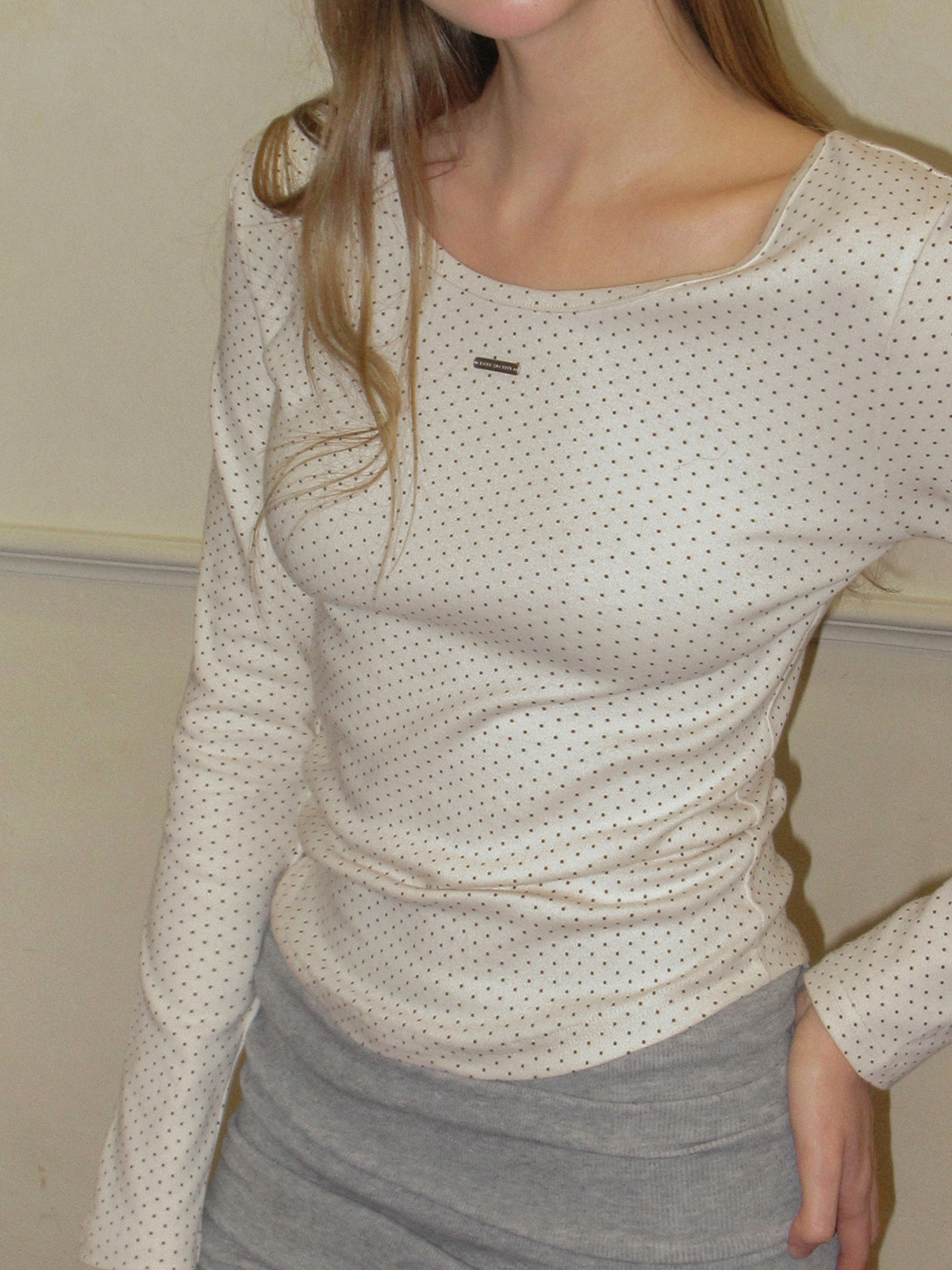 TWEE Comme dot round neck long sleeve T-shirt - Model styling view