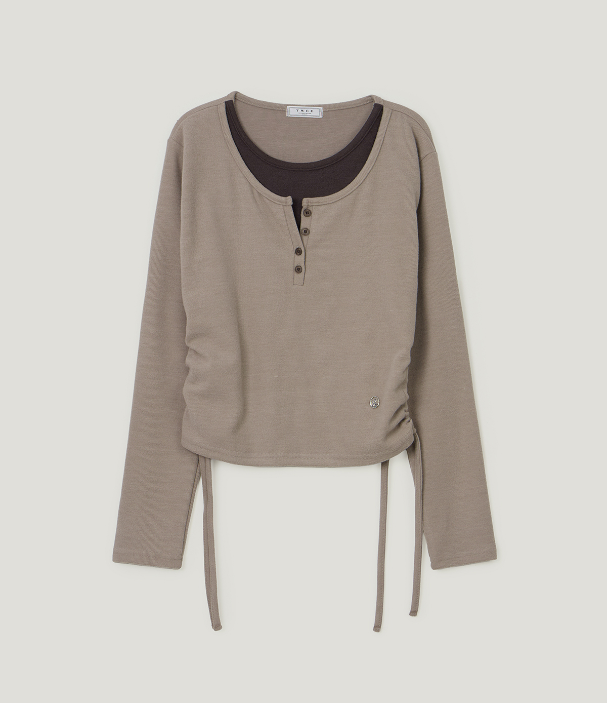 TWEE Epu layered shirring fleece long sleeve T-shirt - Product detail view