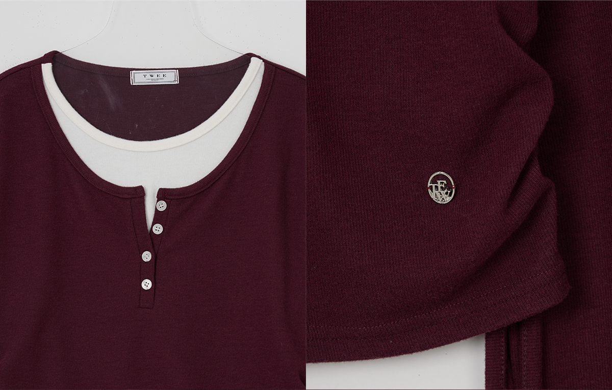 TWEE Epu layered shirring fleece long sleeve T-shirt - Product detail view