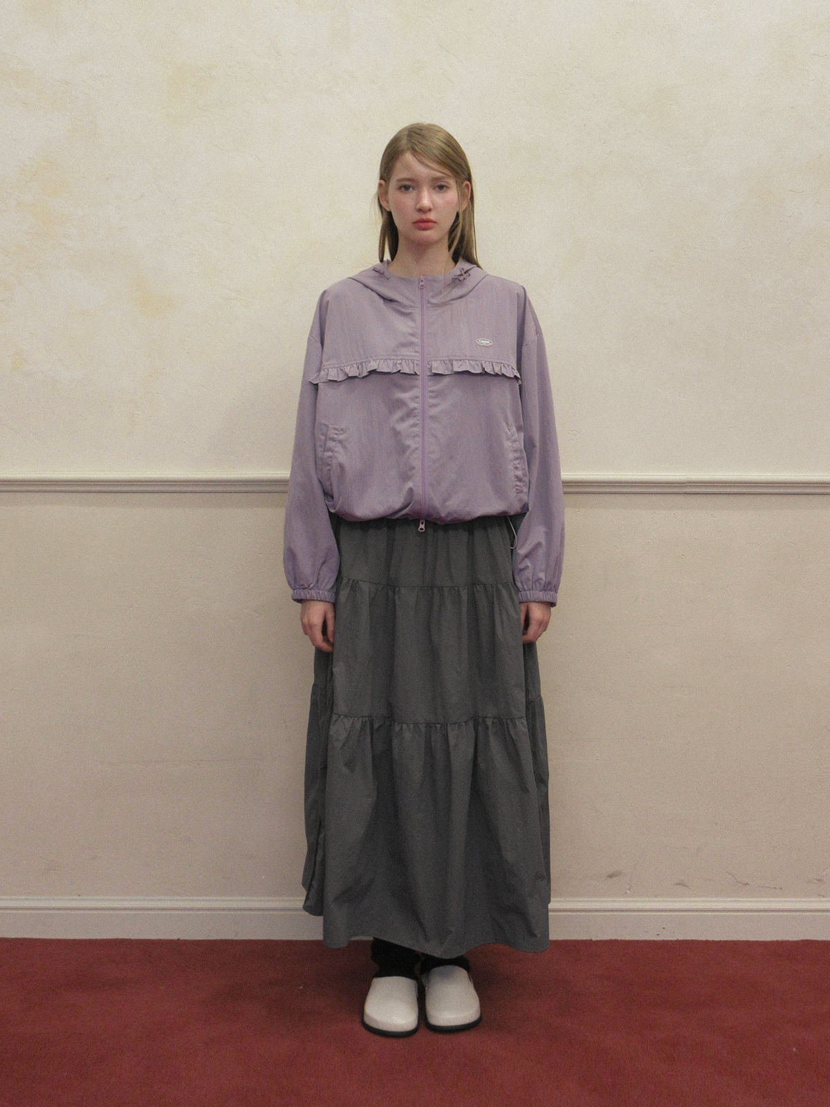 TWEE Jure lace nylon tiered long skirt - Model styling view
