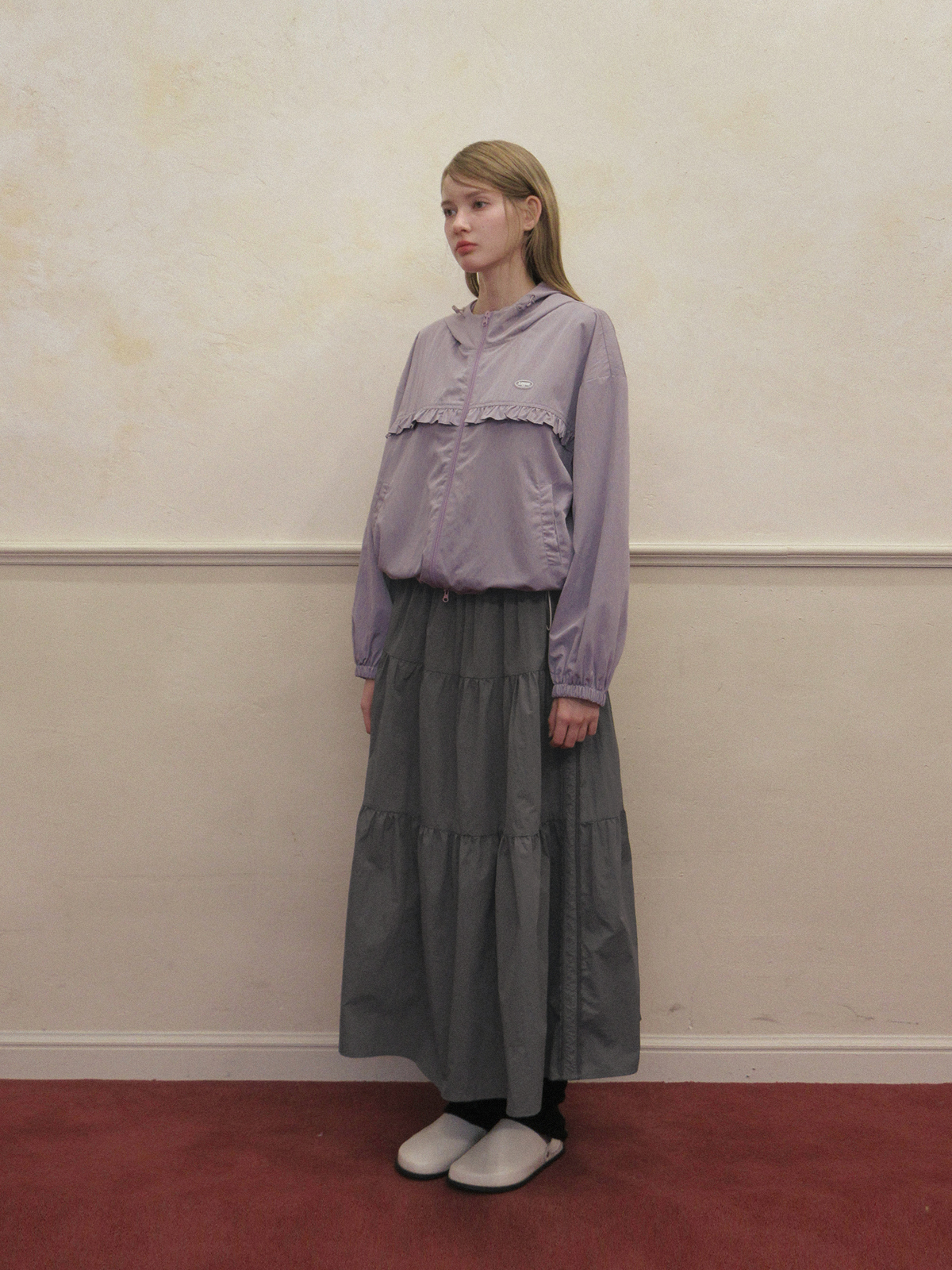 TWEE Jure lace nylon tiered long skirt - Model styling view