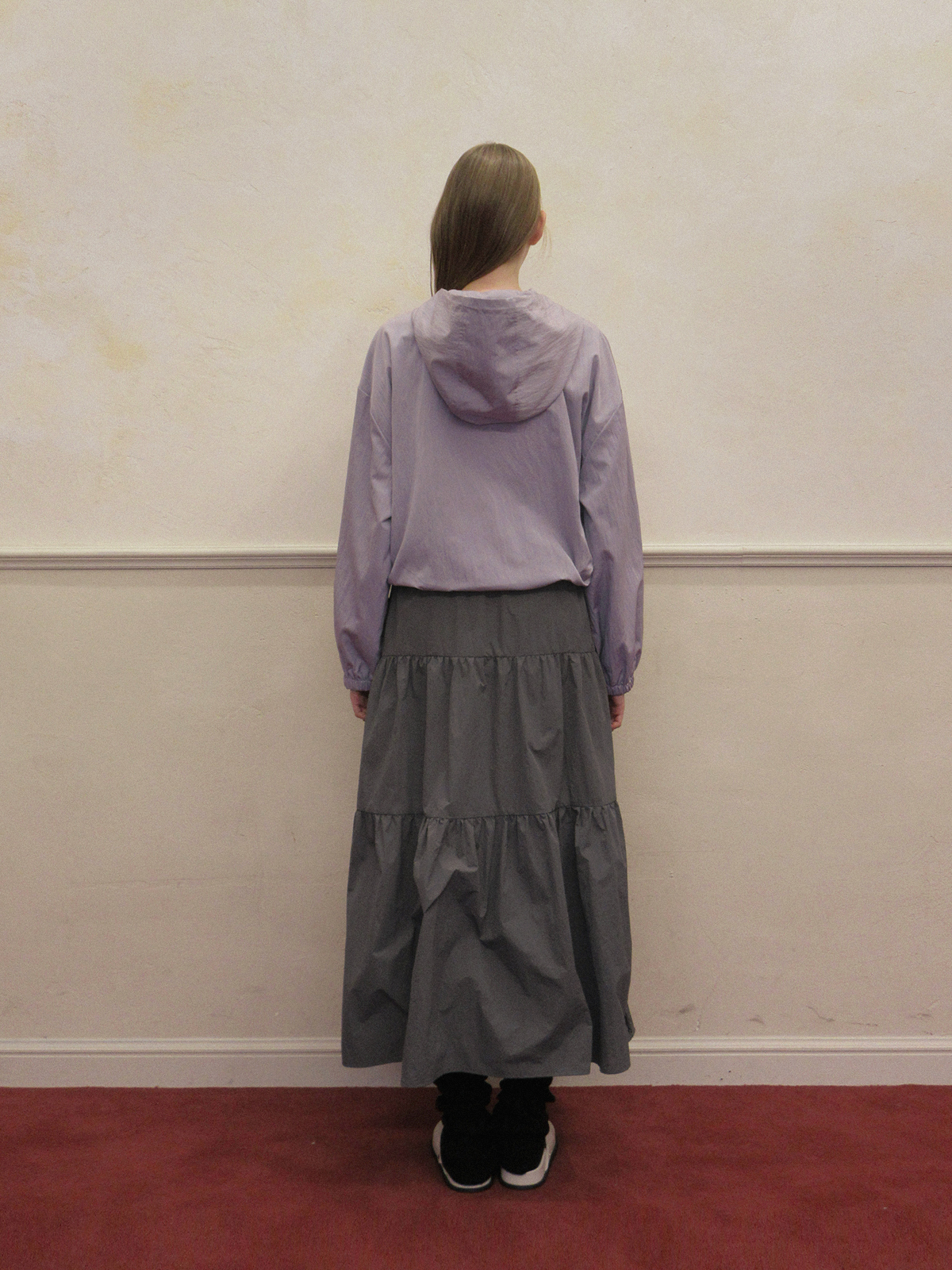 TWEE Jure lace nylon tiered long skirt - Model styling view