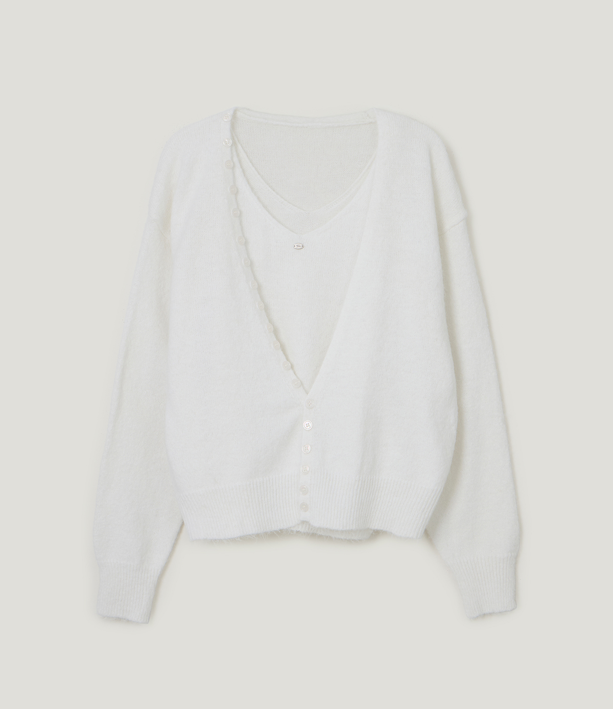 TWEE Runder button layered sleeveless cardigan set - Product detail view