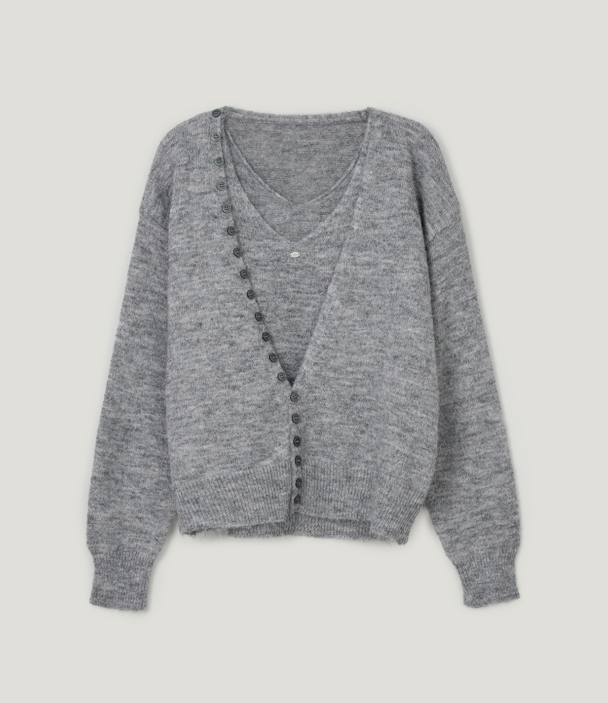 TWEE Runder button layered sleeveless cardigan set - Product detail view