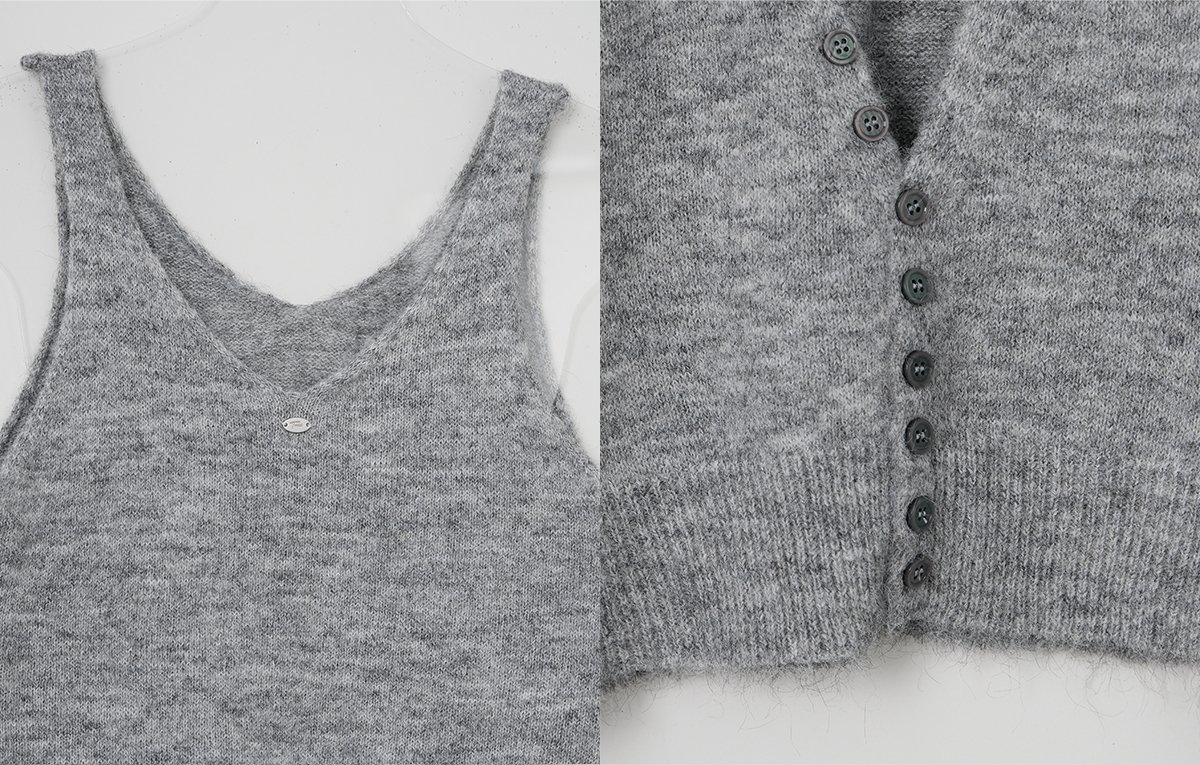 TWEE Runder button layered sleeveless cardigan set - Product detail view