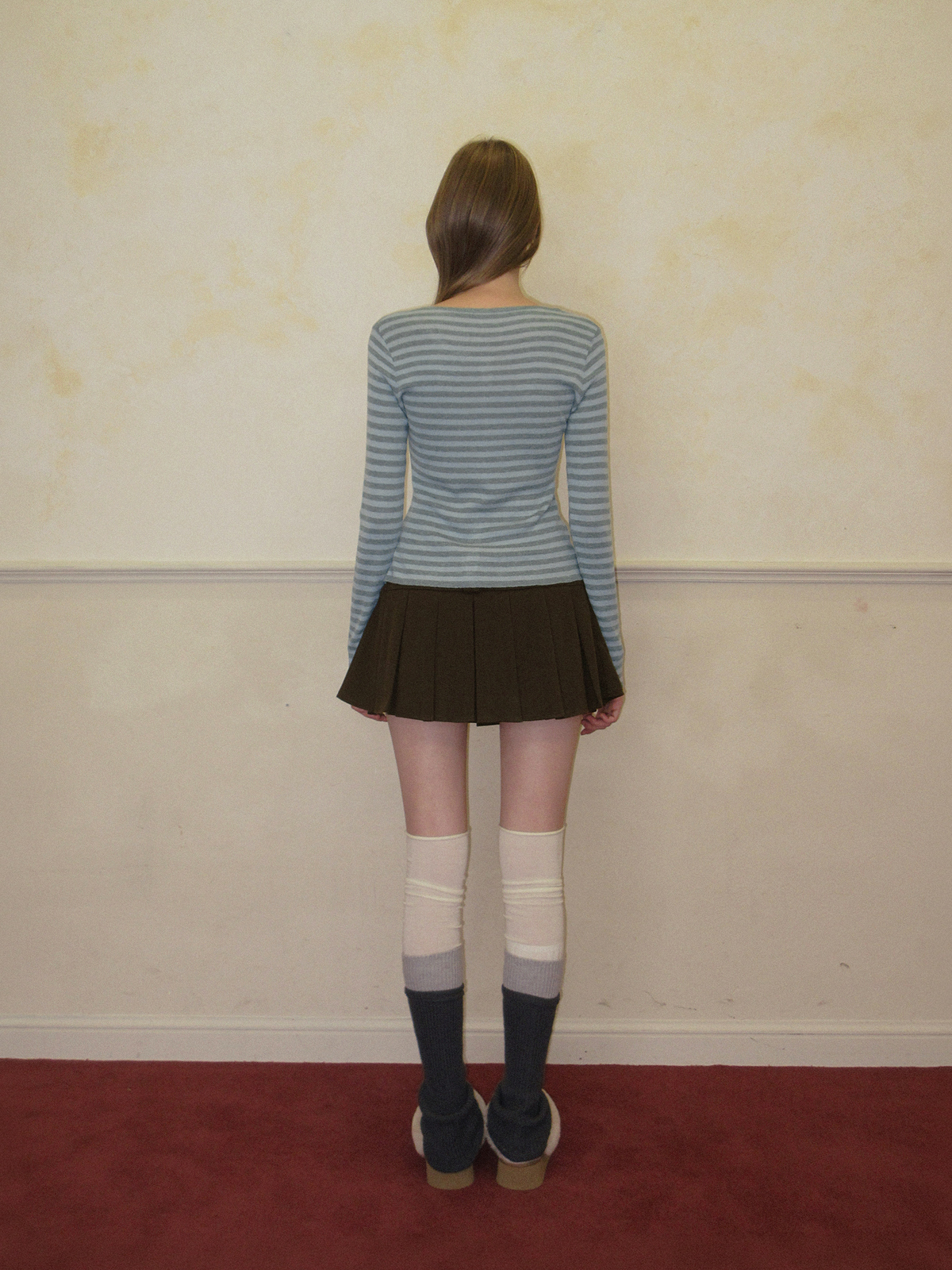 TWEE Pera stripe knit long sleeve cardigan - Model styling view