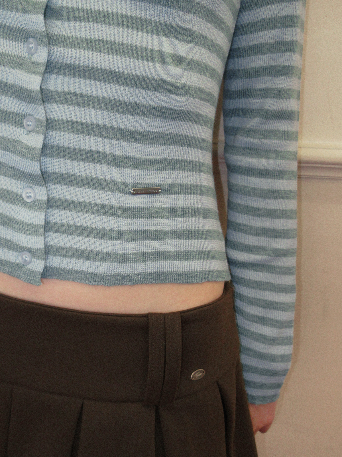 TWEE Pera stripe knit long sleeve cardigan - Model styling view