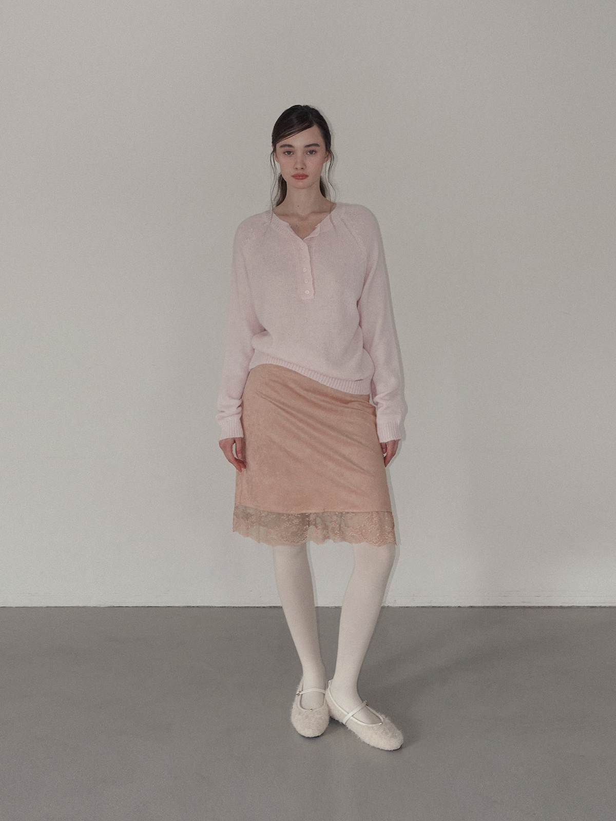 TWEE Pomki button brushed long sleeve knit - Model styling view