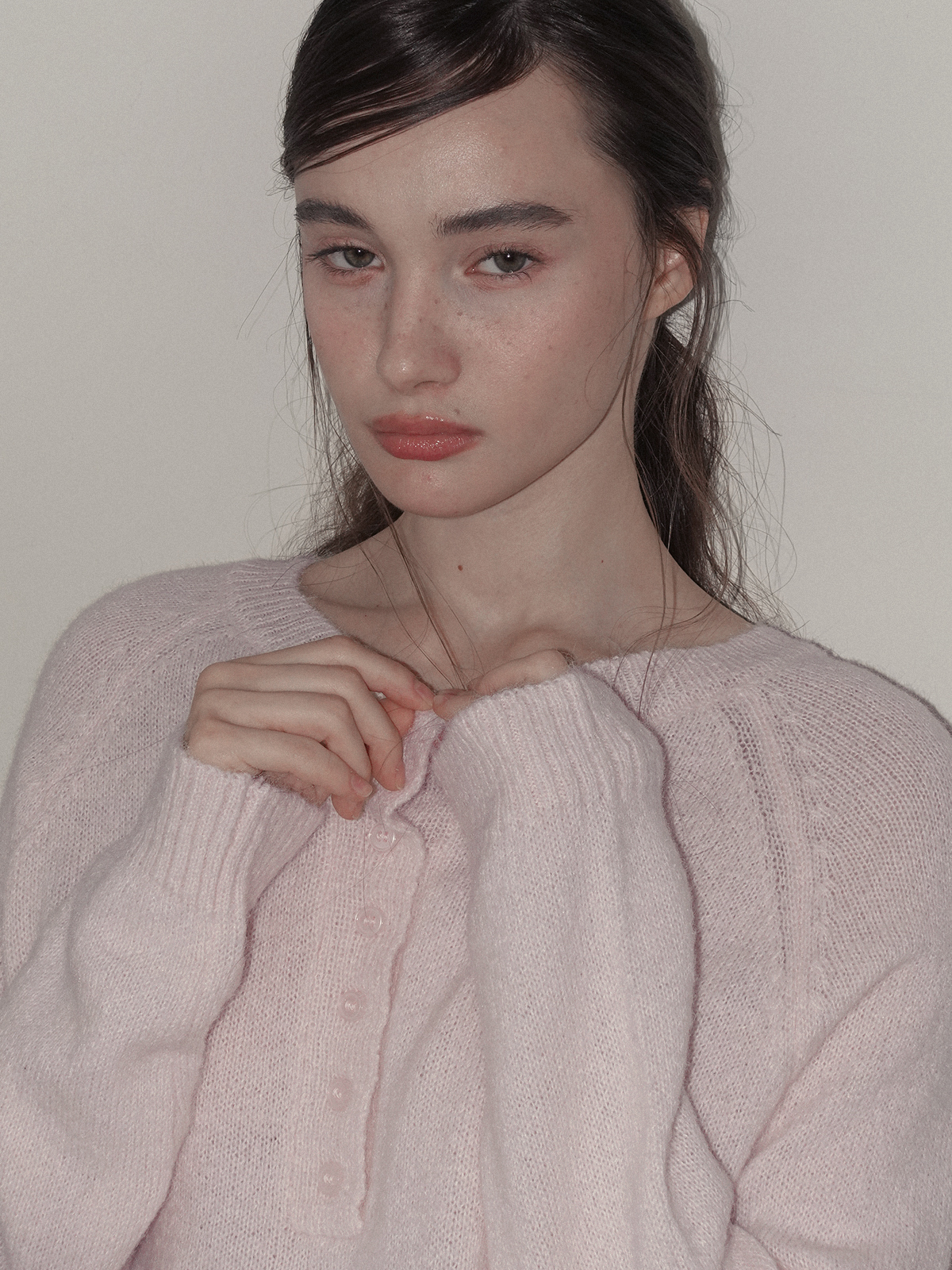 TWEE Pomki button brushed long sleeve knit - Model styling view