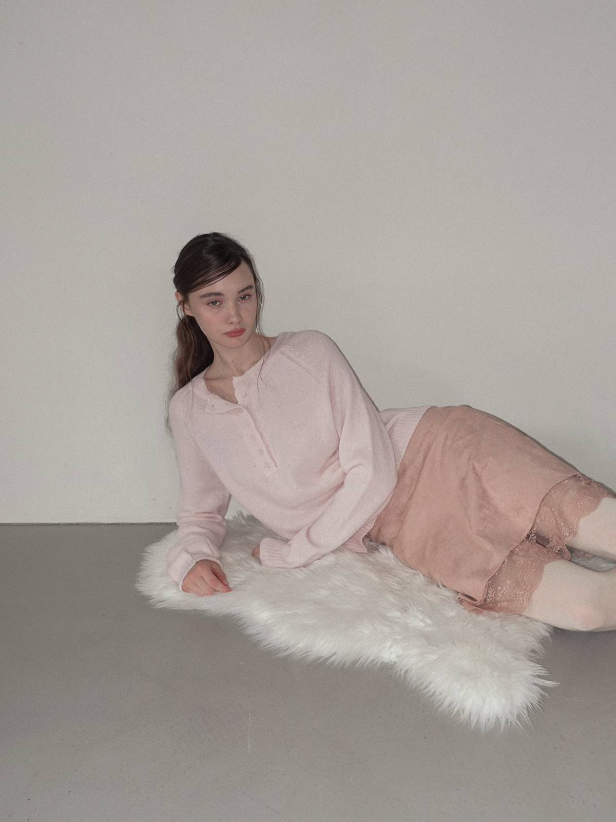 TWEE Pomki button brushed long sleeve knit - Model styling view