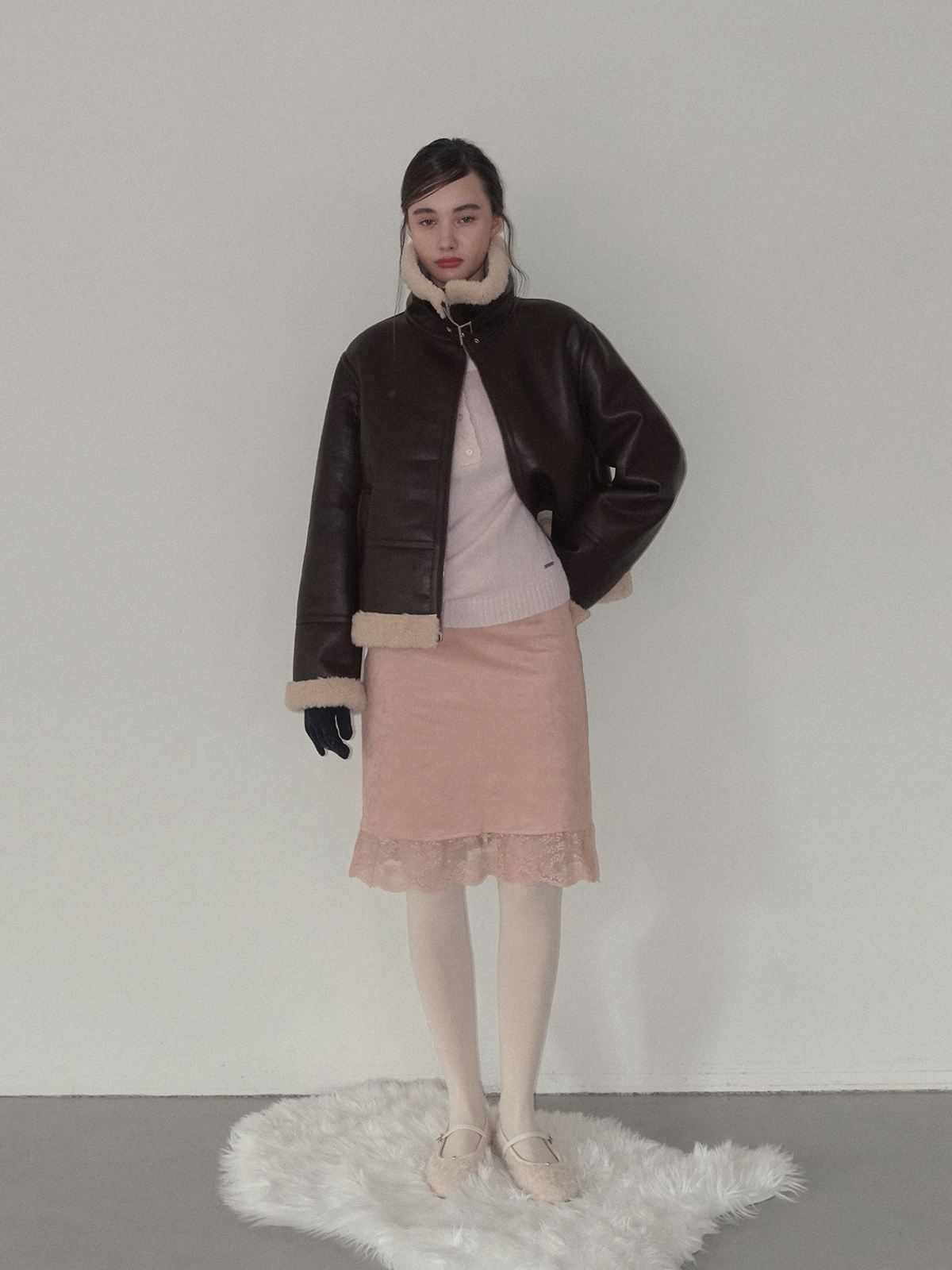 TWEE Pomki button brushed long sleeve knit - Model styling view