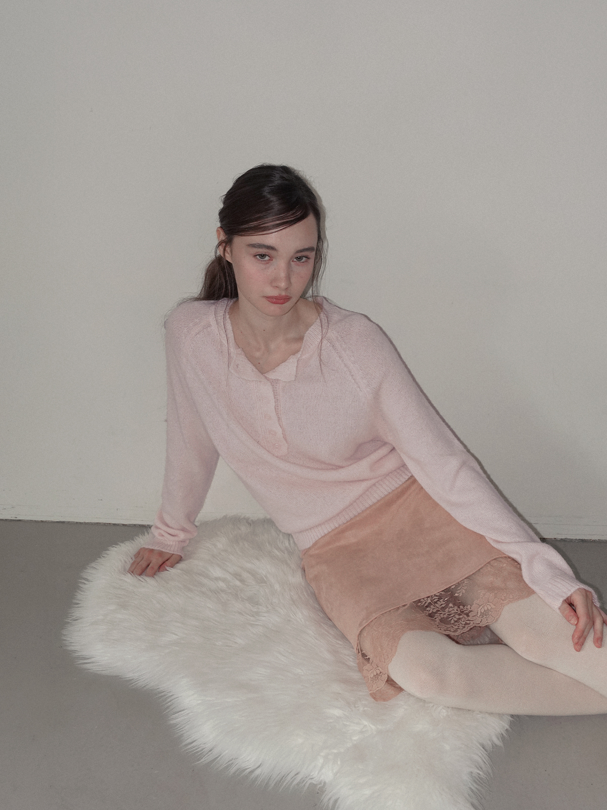 TWEE Pomki button brushed long sleeve knit - Model styling view