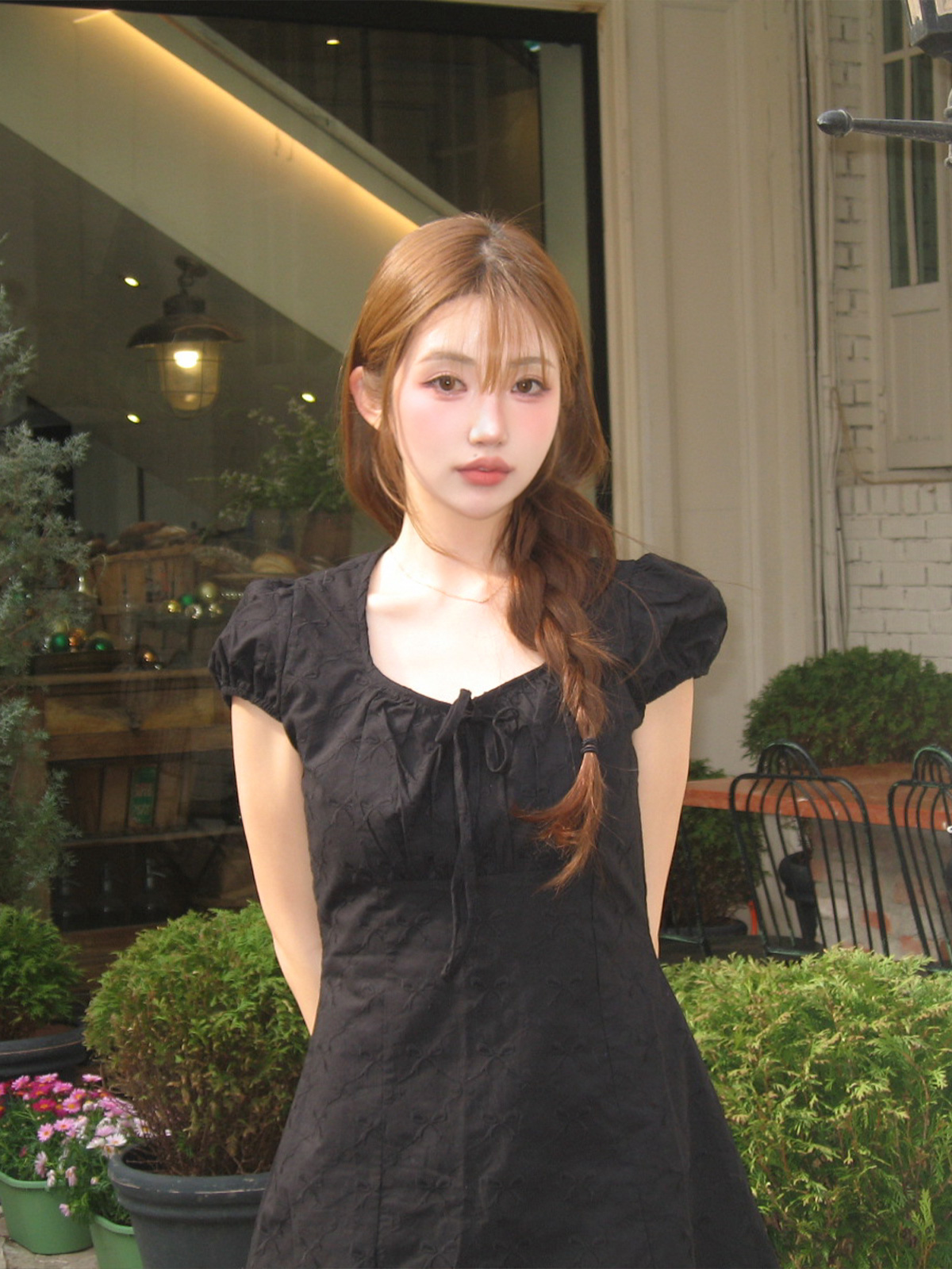 Juni Ribbon Embroidered Square-Neck Dress